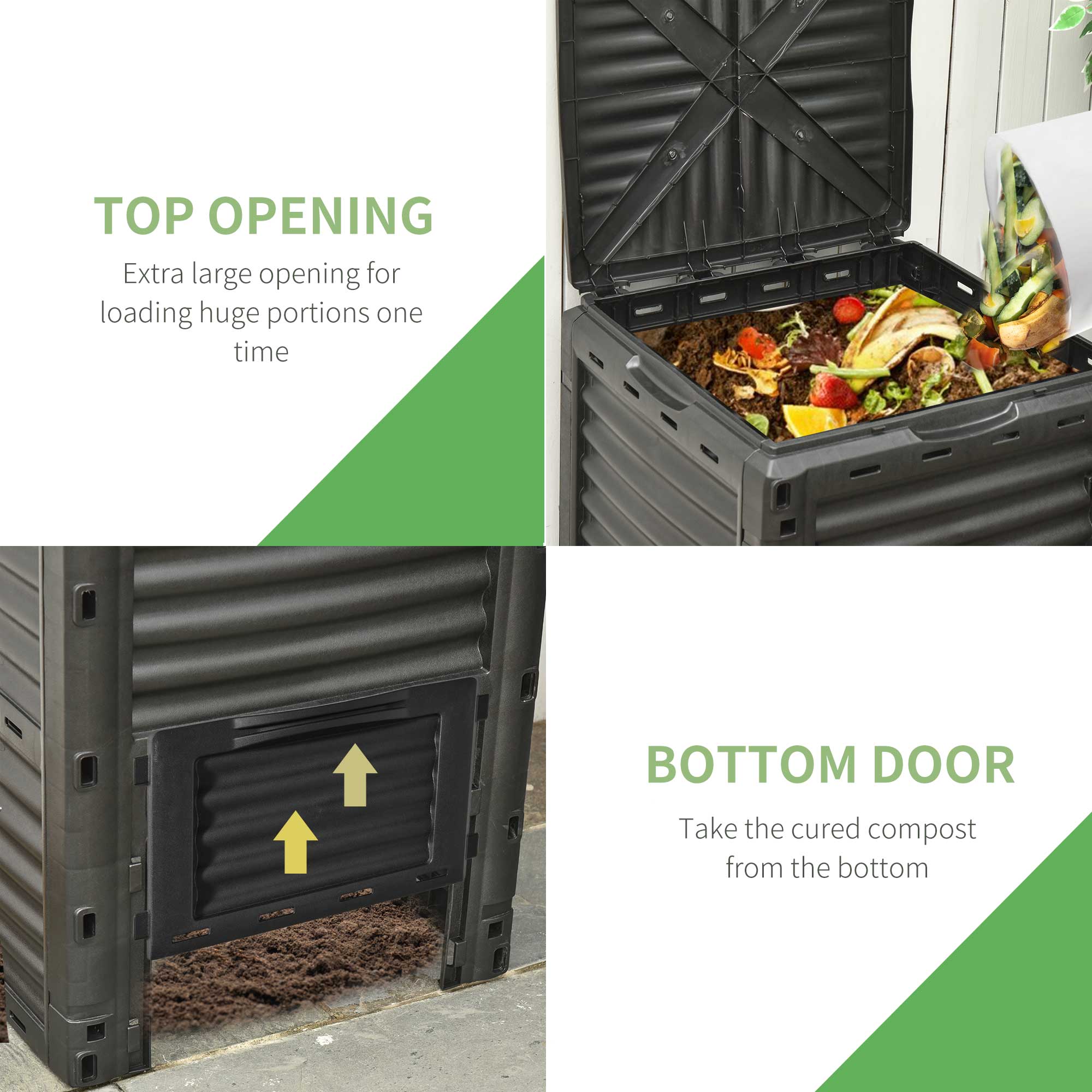 Outsunny Large Outdoor Compost Bin 80 Gallon Garden Compost Container Fast Soil Creation Aerating Box Black