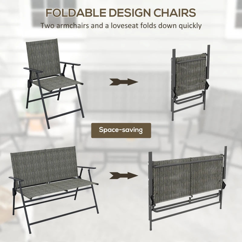 Outdoor 4 Pieces Patio Furniture Set, Garden Set with Two Foldable Armchairs, a Loveseat & Glass Top Table, Mixed Brown