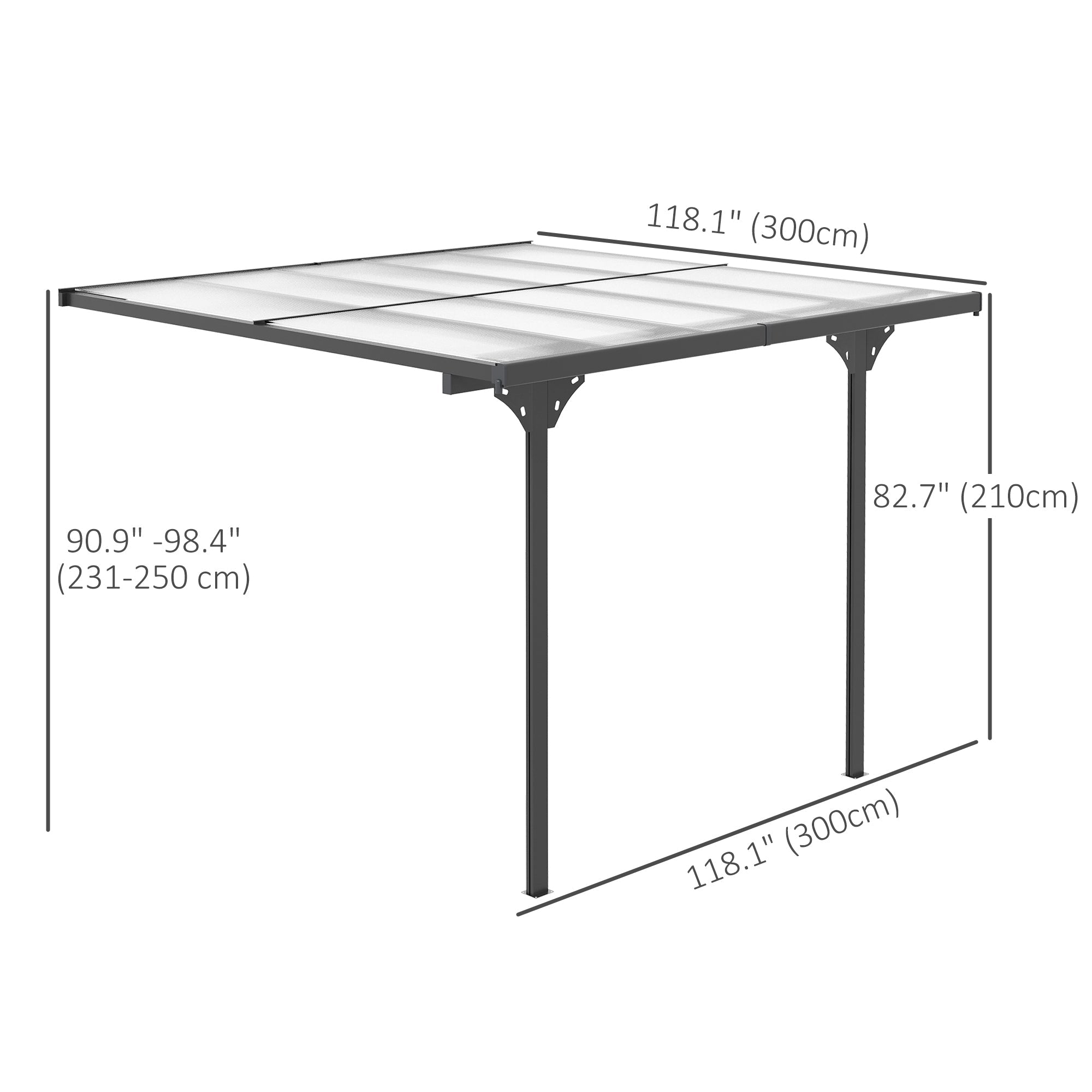Outsunny 10'x10' Gazebo Hardtop Pergola Polycarbonate Roof Adjustable Height UV Protection Garden Backyard Grey