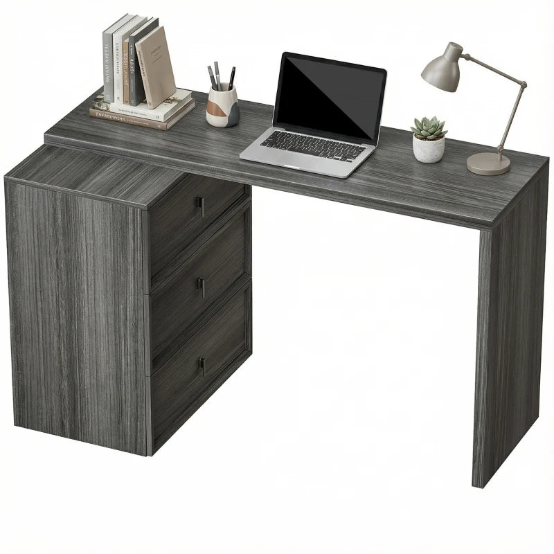 L Shaped Computer Desk Home Office Desk with 3 Drawers Black Wood Grain