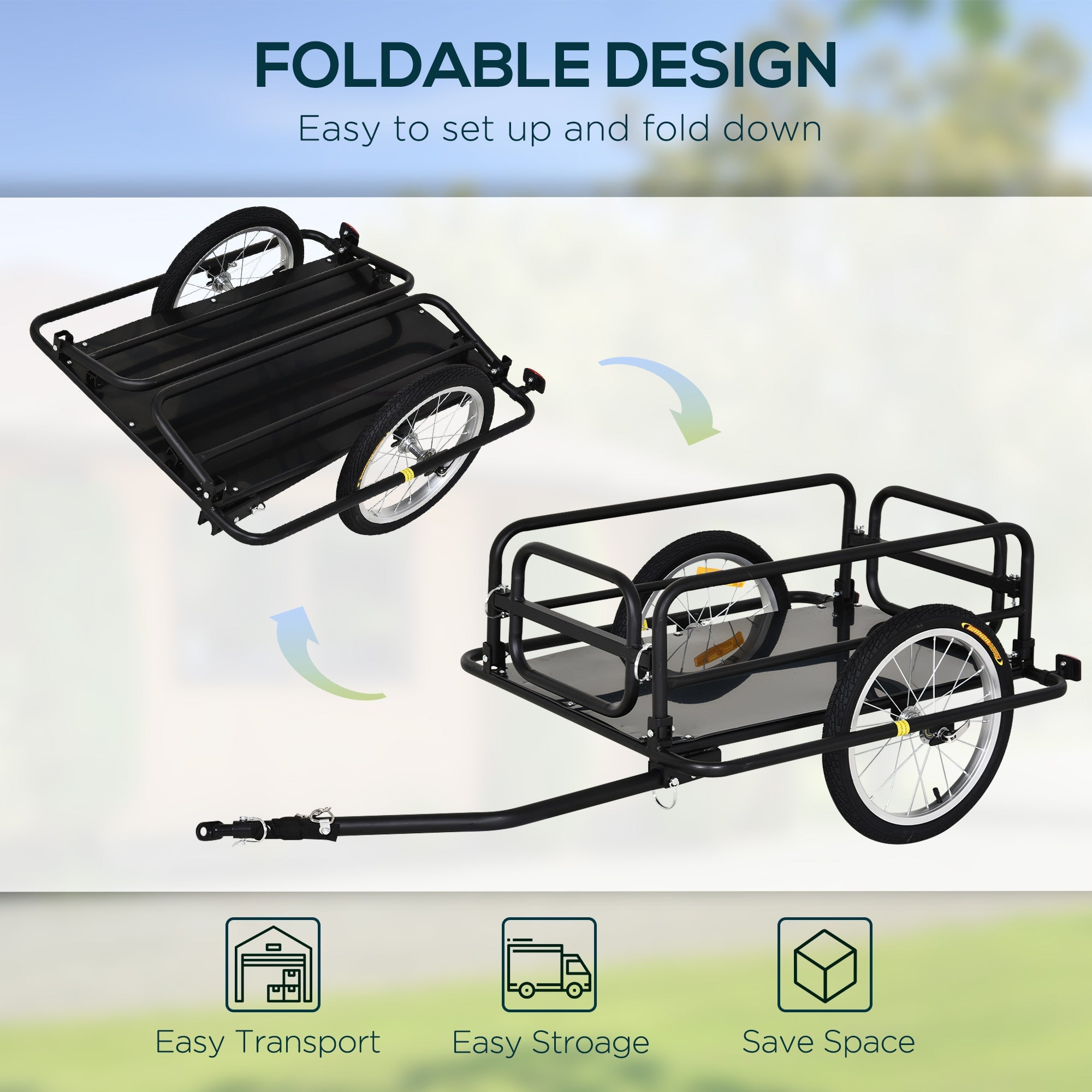 Aosom Folding Bike Cargo Trailer Utility Cart Luggage Carrier Garden Tool Black