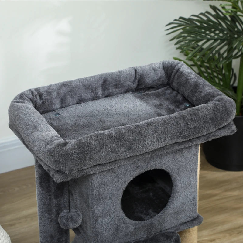 Cat Tree, Small Cat Tower with Perch, Scratching Post, Cat Condo, Toy Ball for Kitty, Indoor Use, Dark Grey