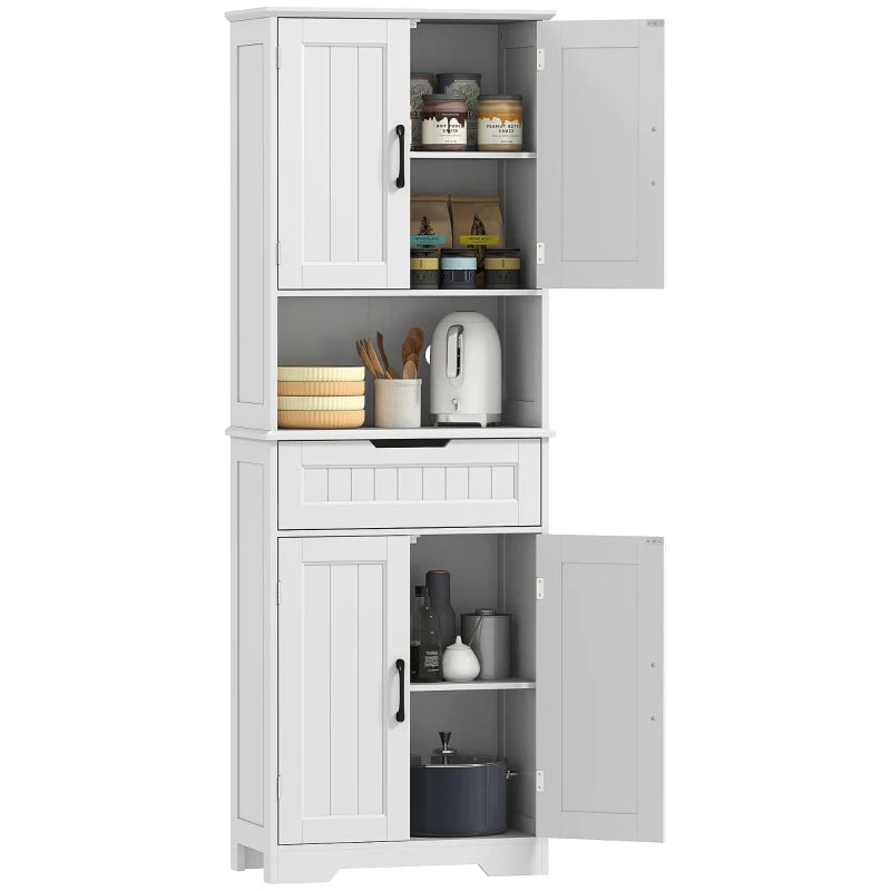 Kitchen Buffet with Hutch, 68" Tall Kitchen Pantry Cabinet with Small Open Counter, 4 Doors, Drawer, White