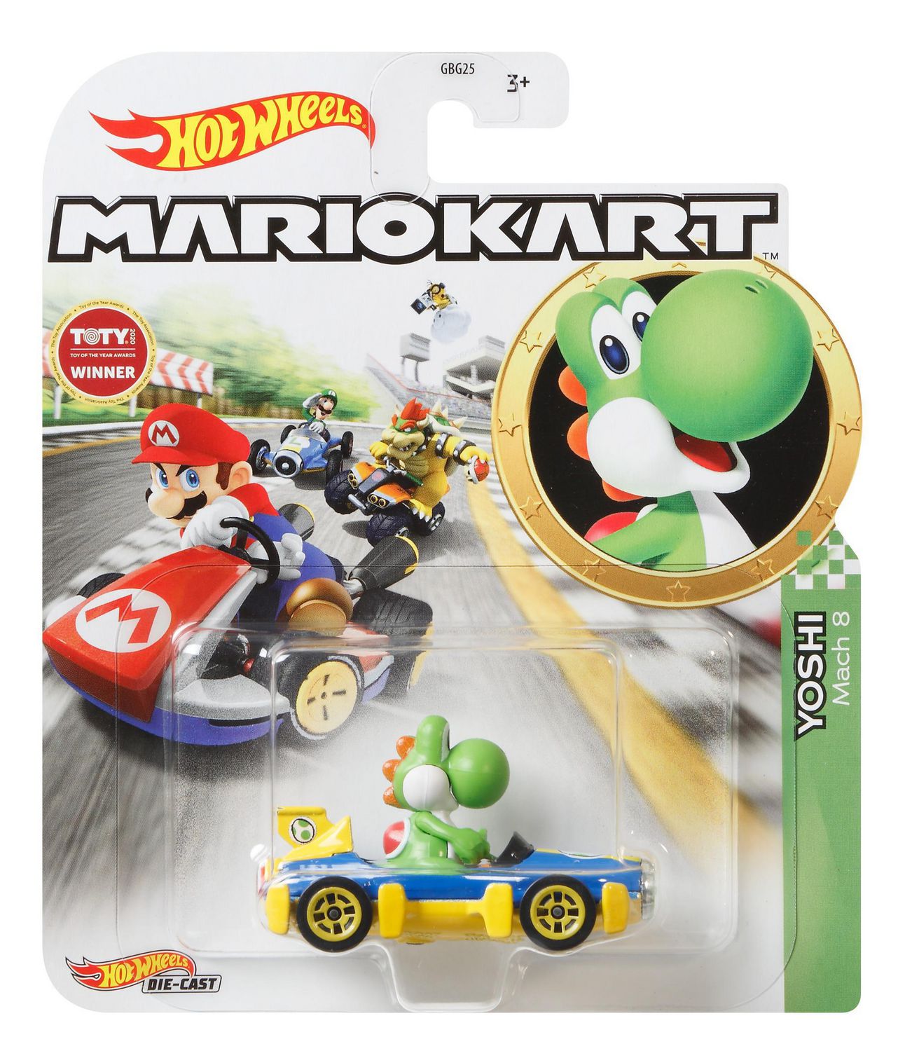 Hot Wheels Die-Cast 1/64 Mario Kart - Yoshi Mach 8