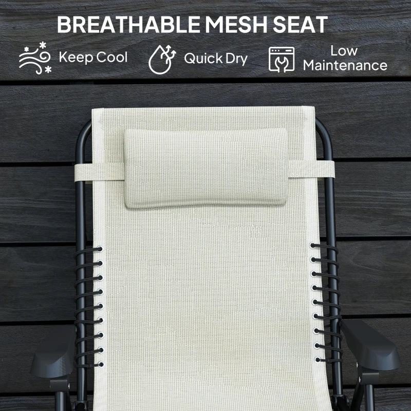 Folding Zero Gravity Chair, 5-Position Adjustable Outdoor Lounge Chair Recliner with Headrest, Beige