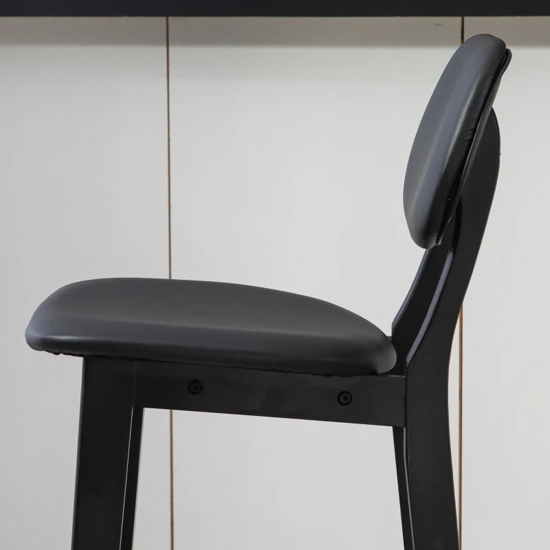 Bar Stools Set of 2, PU Leather Counter Height Barstools, Bar Chairs with Footrest and Solid Wood Legs, Black