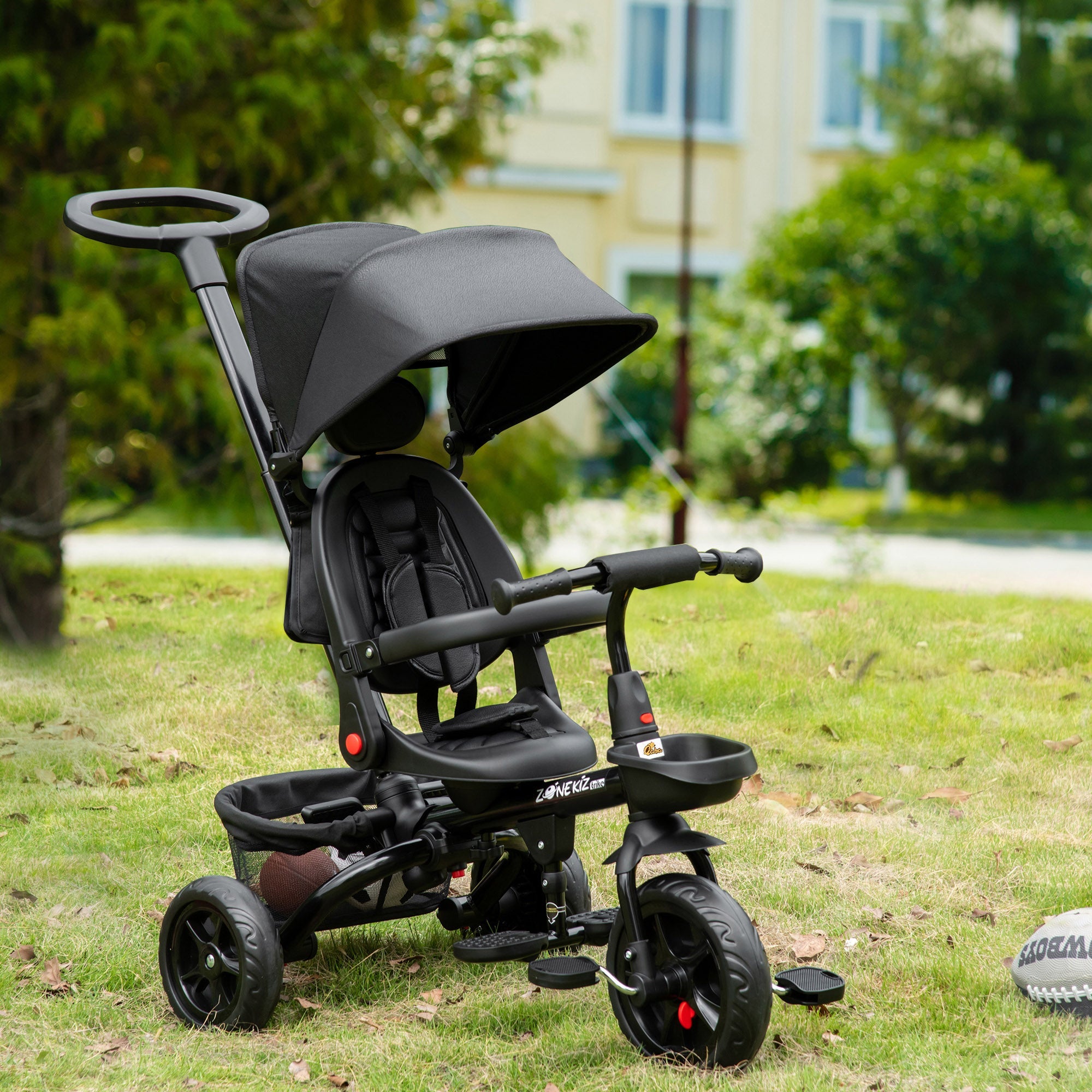 Aosom Qaba Versatile Trike: Baby Tricycle 4 In 1, Reversible Seat, Adjustable Removable Canopy, Handrail Belt, Black