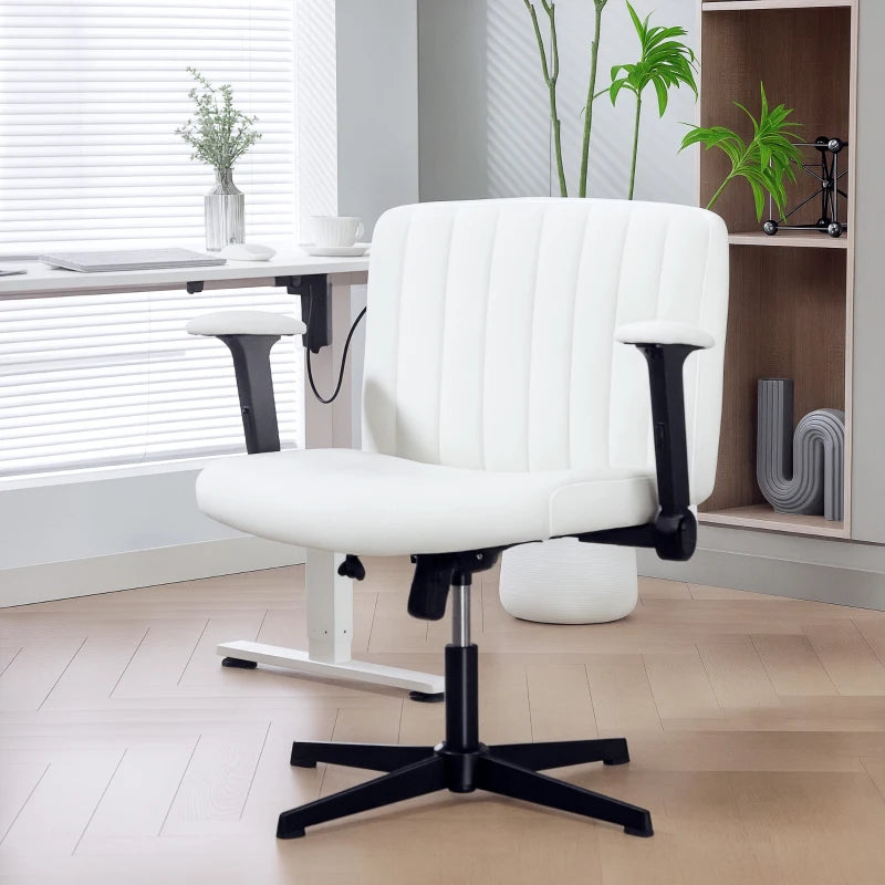 Criss Cross Chair with Flip-up Armrests, Wide Office Chair with Adjustable Height, Tilting, No Wheels, Beige