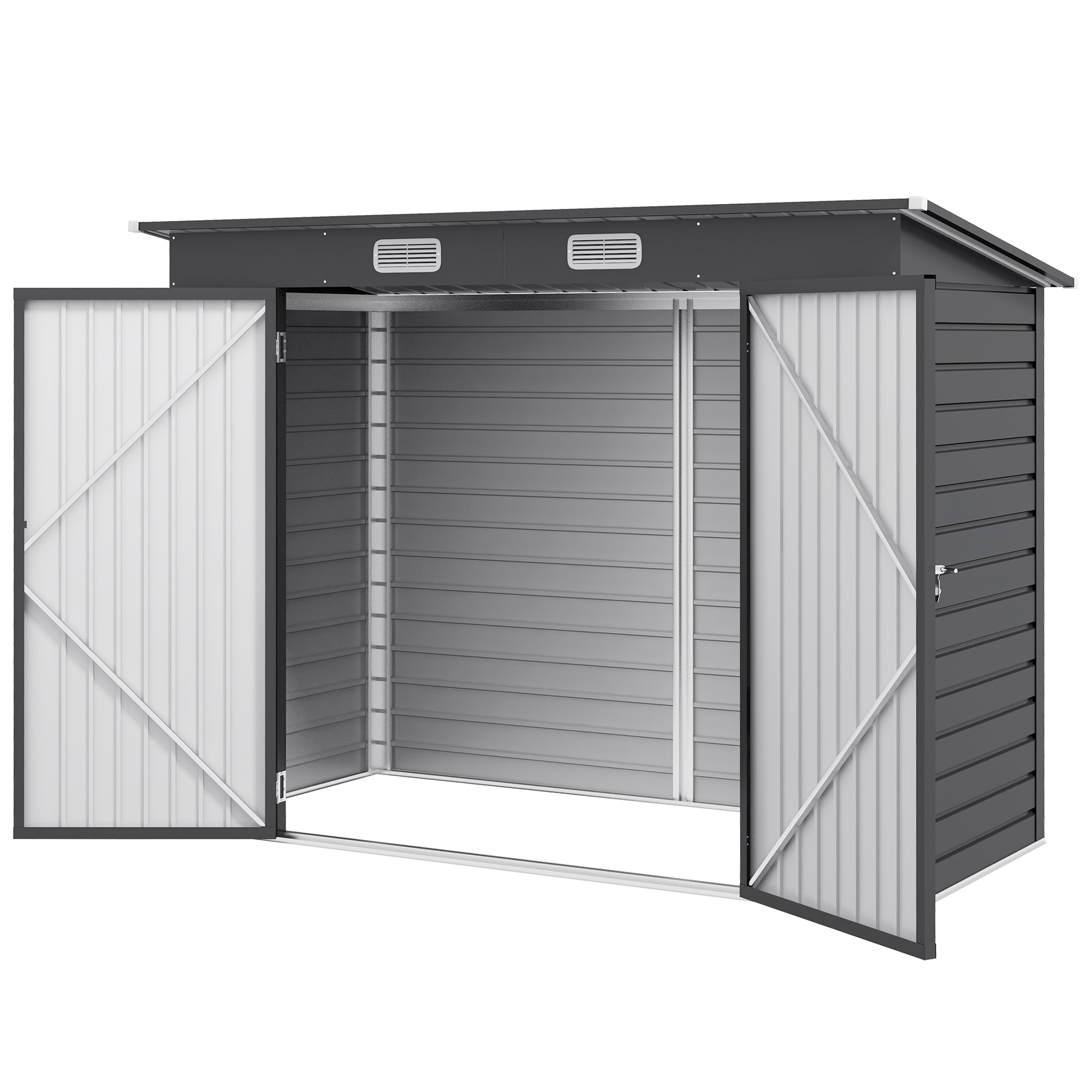 Outsunny 8 x 4FT Galvanized Garden Storage Shed, Metal Outdoor Shed with Double Doors and 2 Vents, Grey