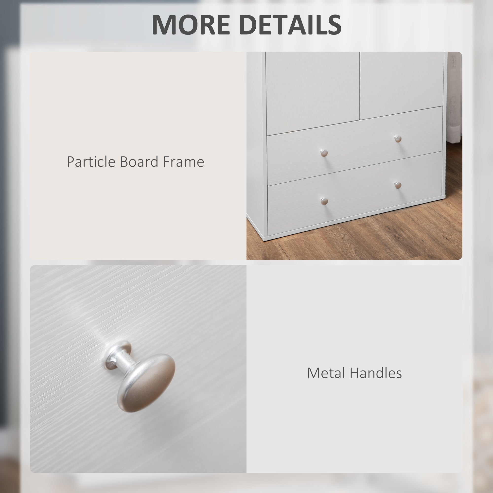 HOMCOM Spacious Wardrobe Closet Armoire with Drawers Hanging Rail for Bedroom Clothes Organization Storage White