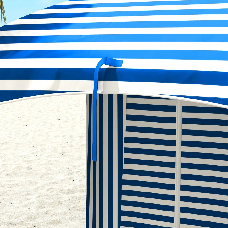 70.1" L x 70.1" W Cabana Umbrella with Walls, Vents, Ruffles, Carry Bag, Beach Umbrella, Blue White Stripe