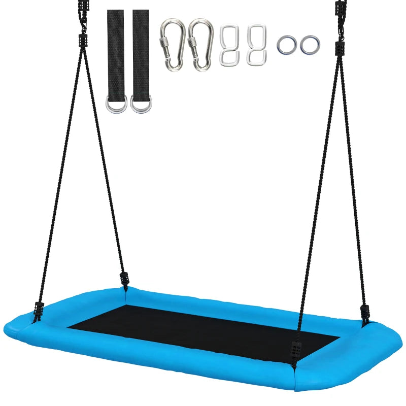 Qaba Nest Swing Adjustable Ropes Tree Straps Basket Swing for Kids, 58" x 30", 660 lbs Capacity for Indoor Outdoor, Blue