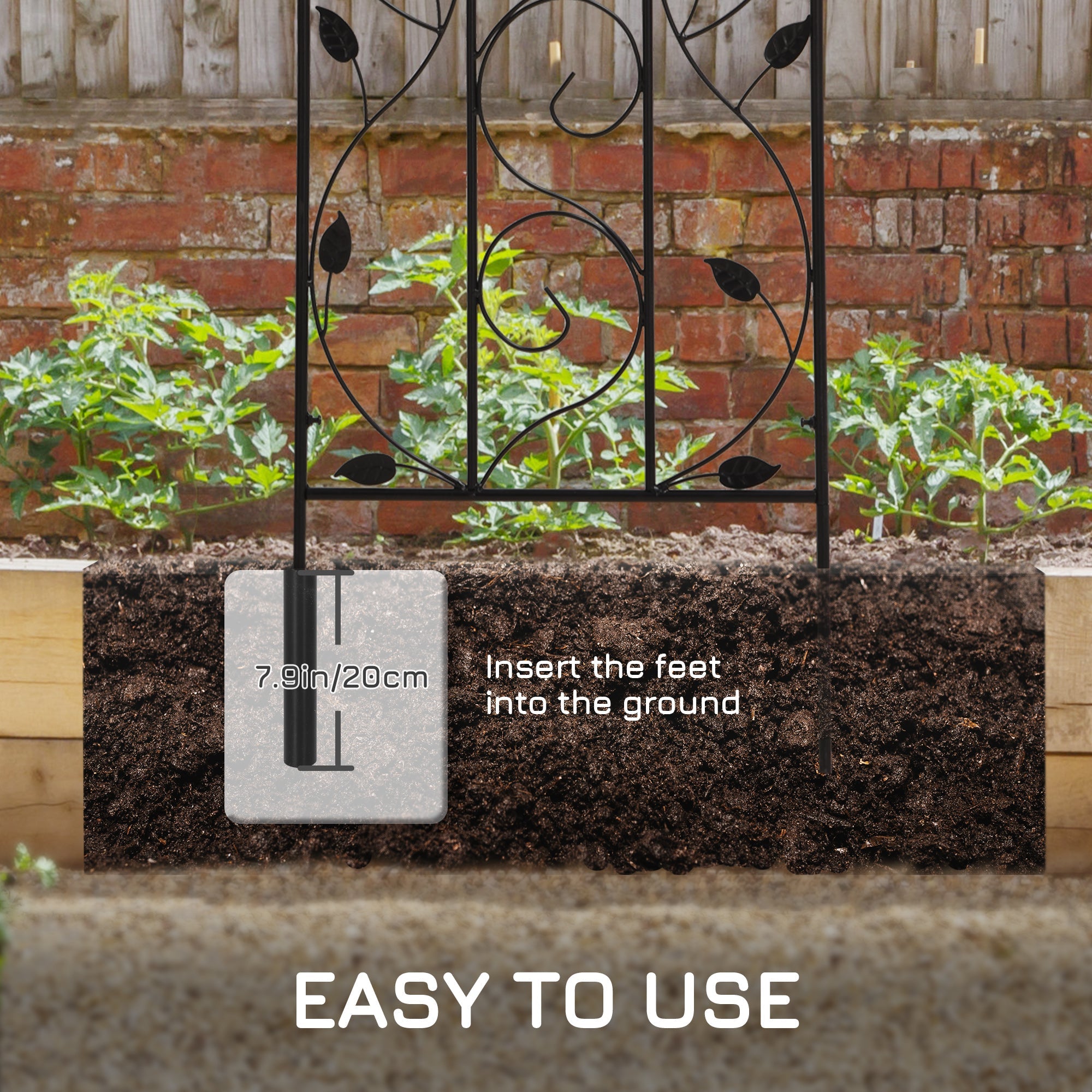 Outsunny 2 Pack Garden Trellis for Climbing Plants, Outdoor Metal Grid Panels with Birds and Leaves, for Roses, Vine Flower, 59" Tall