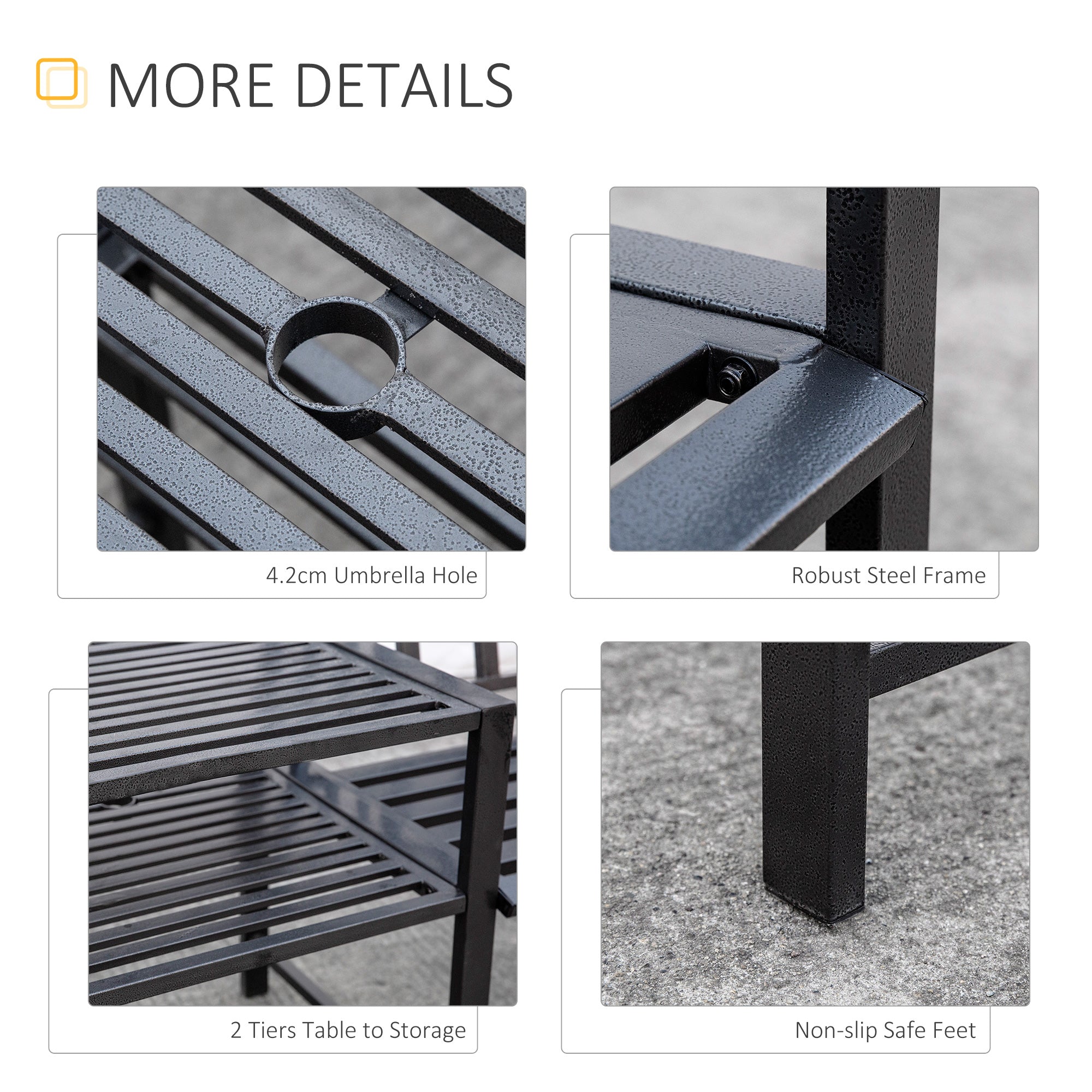 Outsunny Steel Garden Bench with Middle Table & Umbrella Hole, Double Seat, Weather-Resistant Frame for Outdoor, Patio, Black