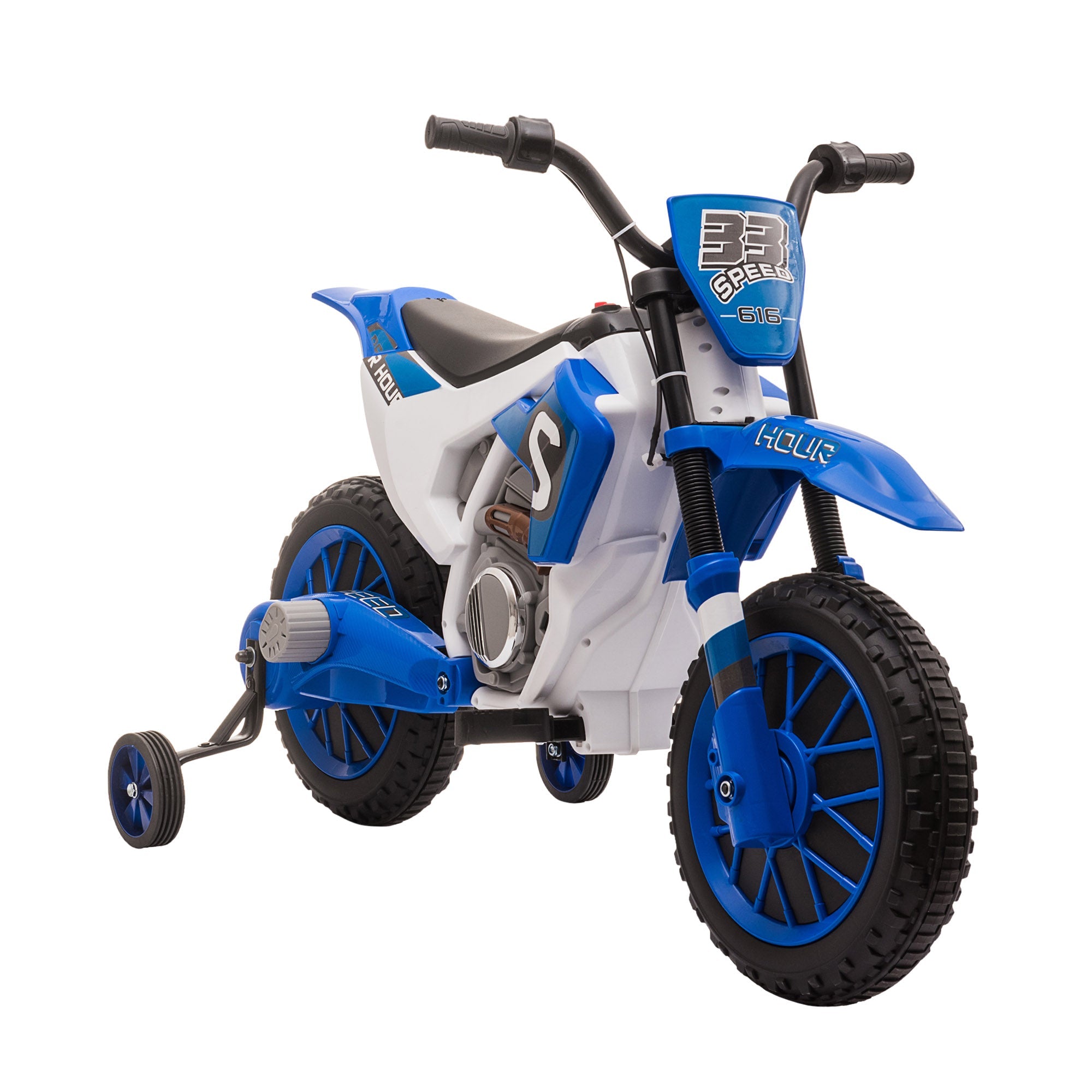 Aosom Kids Dirt Bike Electric Ride-On Motorcycle 12V Battery with Charging Training Wheels Blue