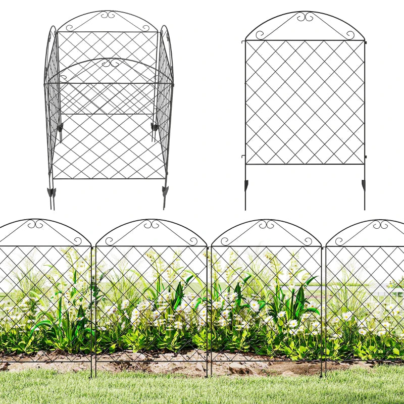 Outdoor Metal Garden Fence Panels, Border Edging for Yard, Patio, 4 Pack, Curved Scrollworks