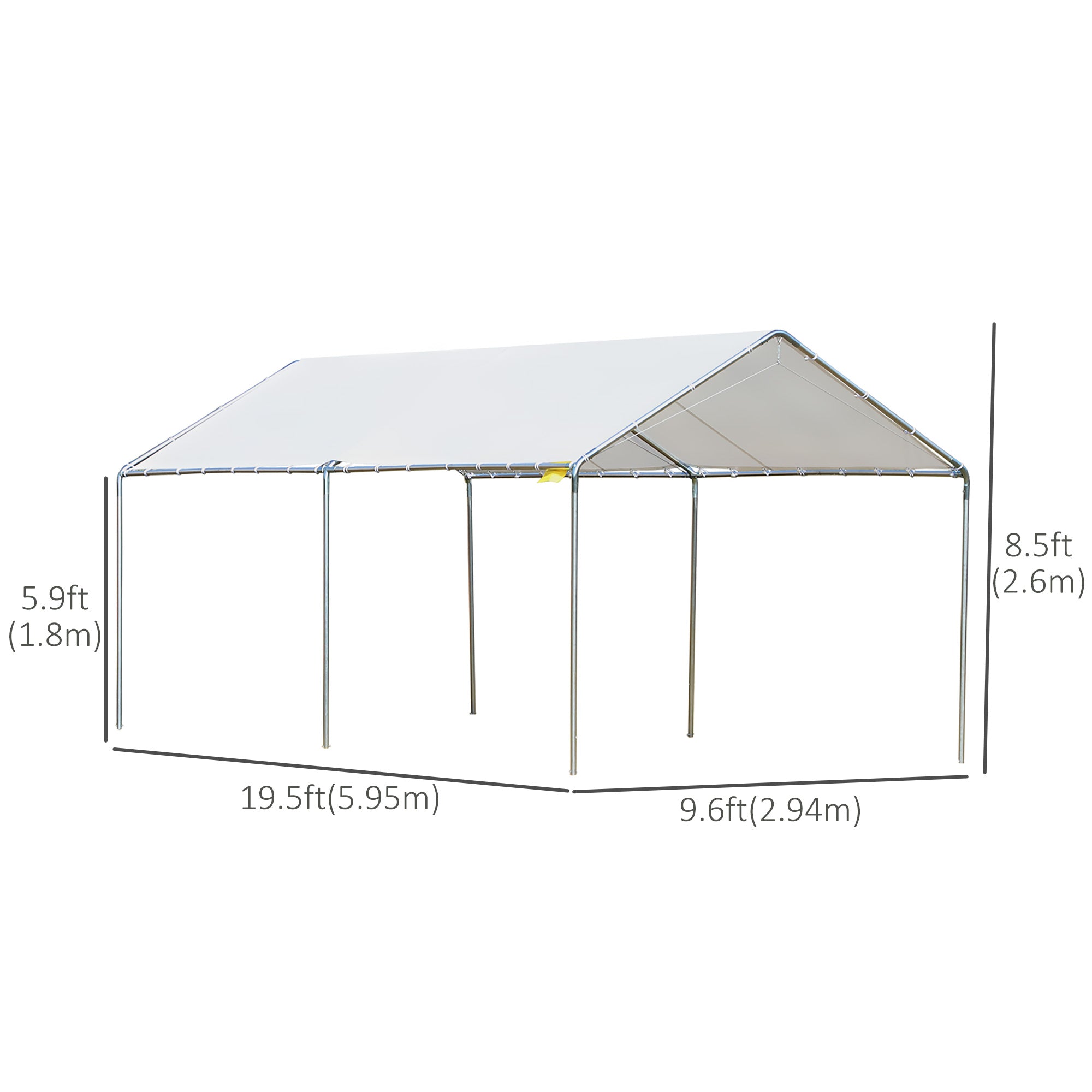 Outsunny Carport 10'x20' Heavy Duty Galvanized Steel Canopy Anchor Kit White