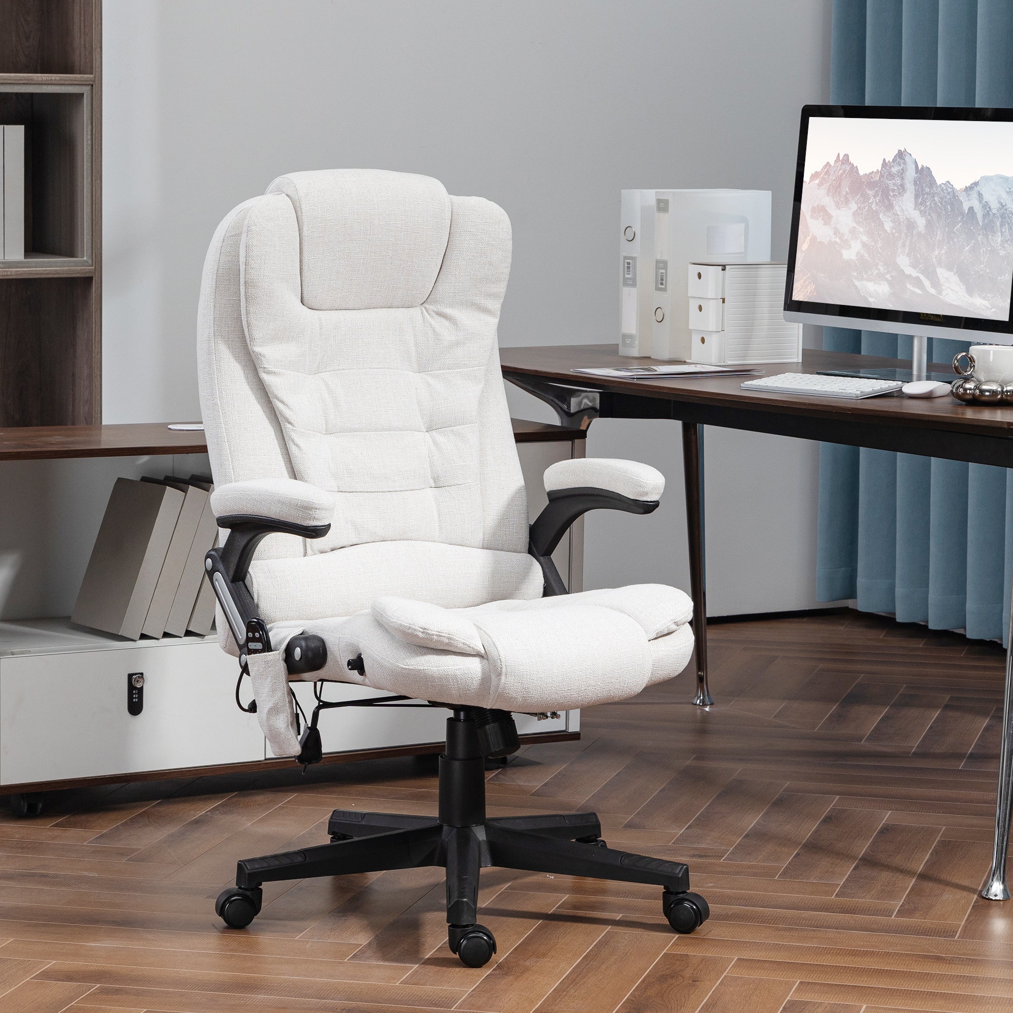 Vinsetto 6 Point Vibrating Massage Office Chair High Back Executive Chair with Reclining Back, Swivel Wheels, White