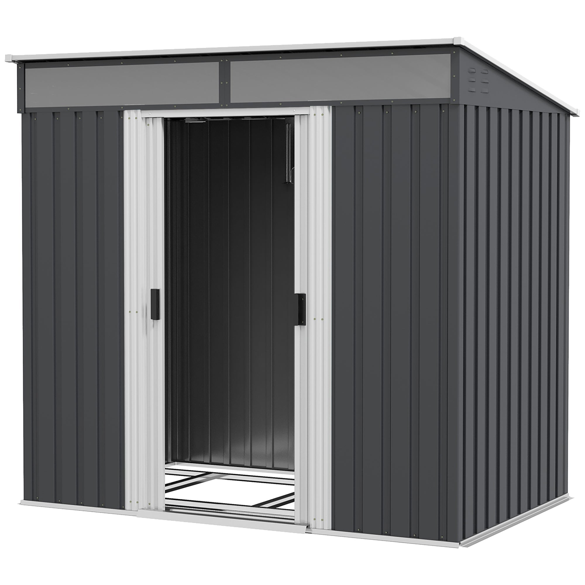 Outsunny 6.5x4FT Metal Shed - Galvanized, Lockable Storage with Sliding Doors & Vents in Grey, Ideal for Garden Tools