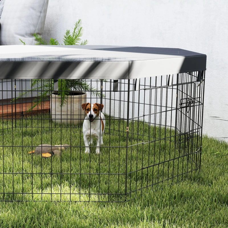 8 Panels Foldable Dog Playpen with Top Cover, 24" High