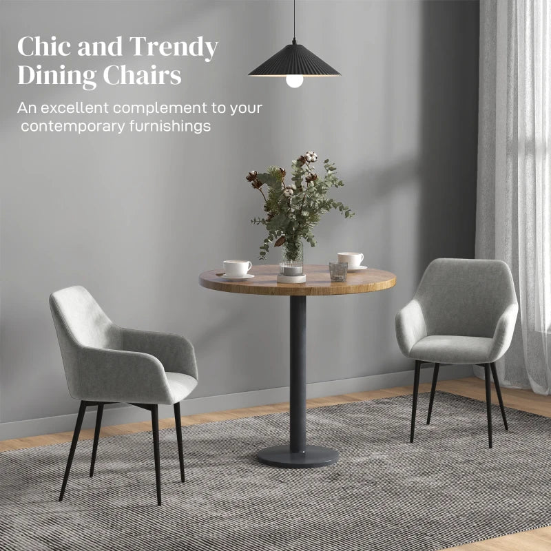 Dining Chairs Set of 2, Velvet-look Fabric Upholstered Kitchen Chairs with Backrest, Armrests and Steel Legs, Dark Grey