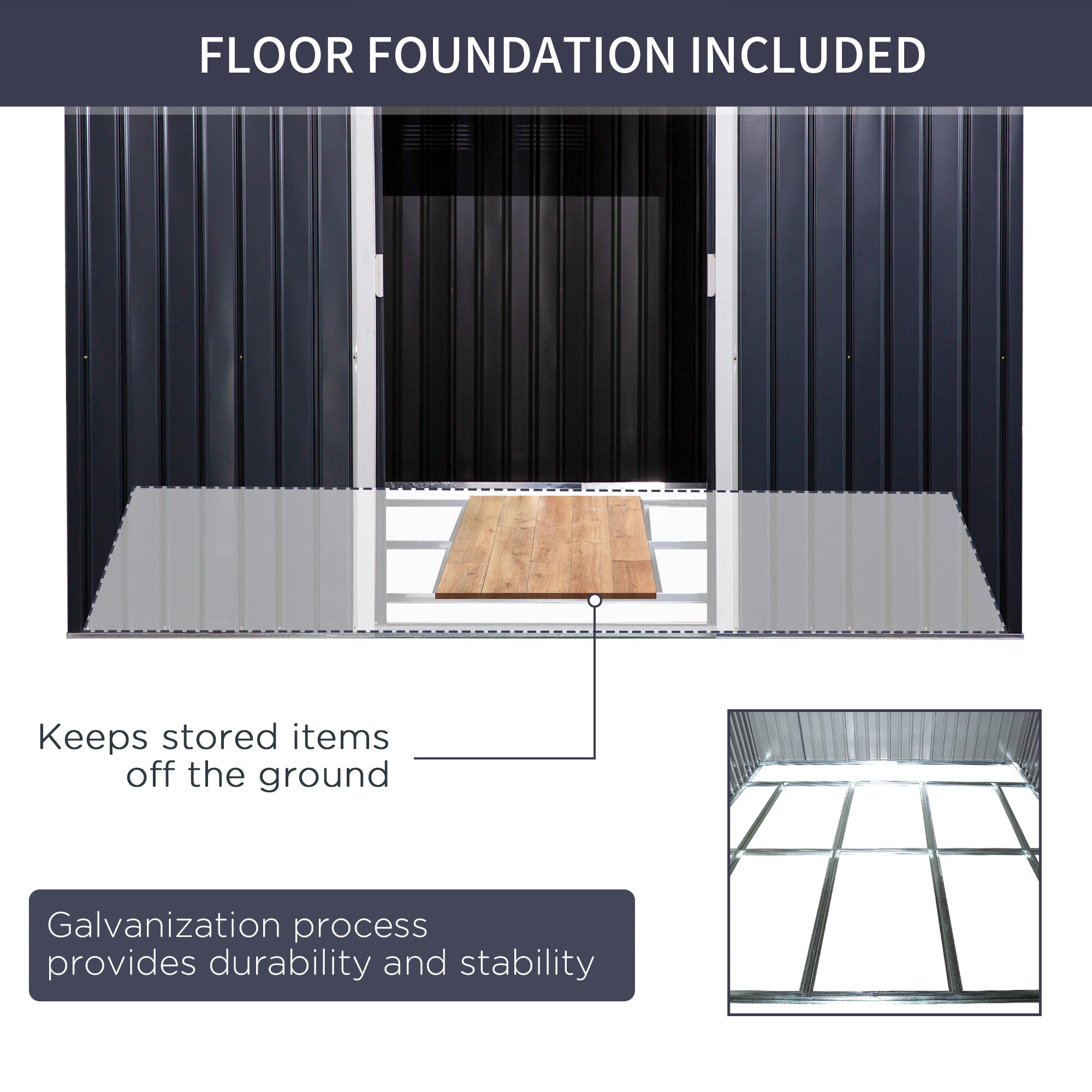 Outsunny Large Metal Storage Shed 11' x 9' with Double Sliding Doors 4 Vents Outdoor Tool House Dark Grey