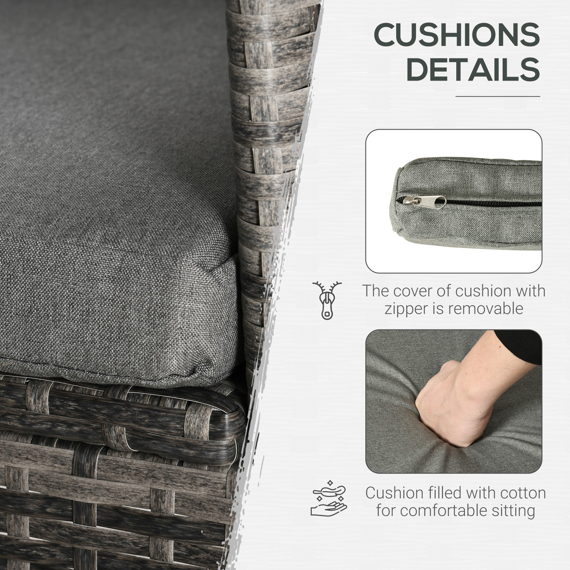 Outsunny Rattan Bistro Set 3PC Grey Armchair Glass Top Coffee Table Outdoor Patio Furniture Wicker Weave Garden Balcony