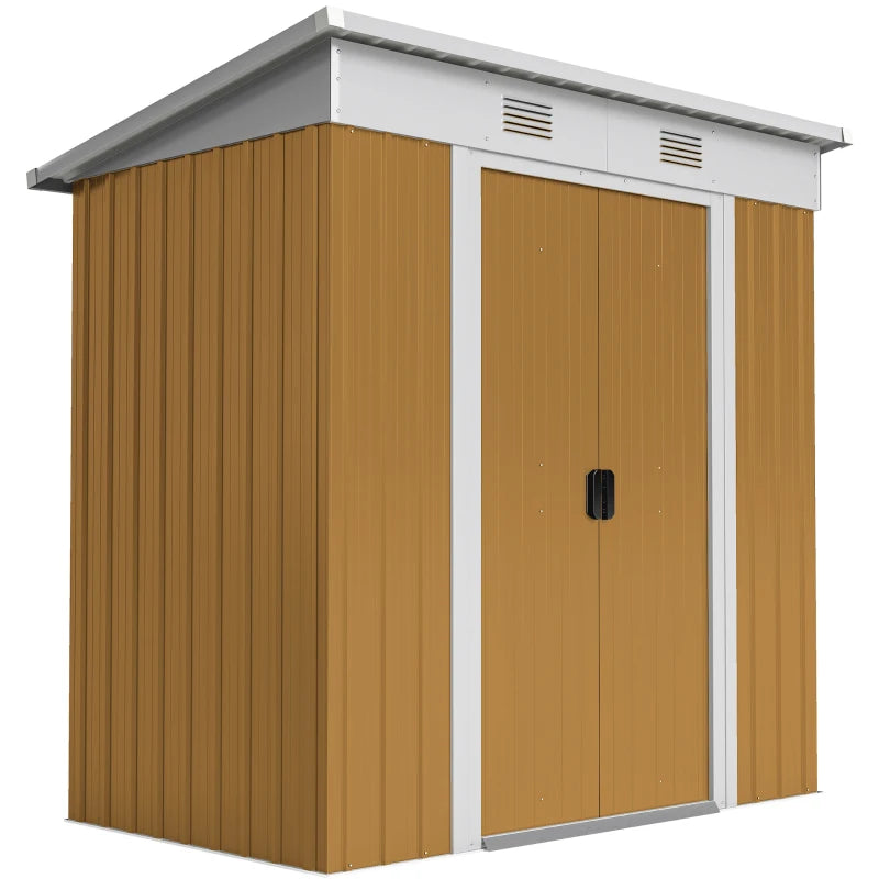 6' x 4' Outdoor Storage Shed, Metal Garden Shed with Lockable Sliding Doors and Vents, Yellow