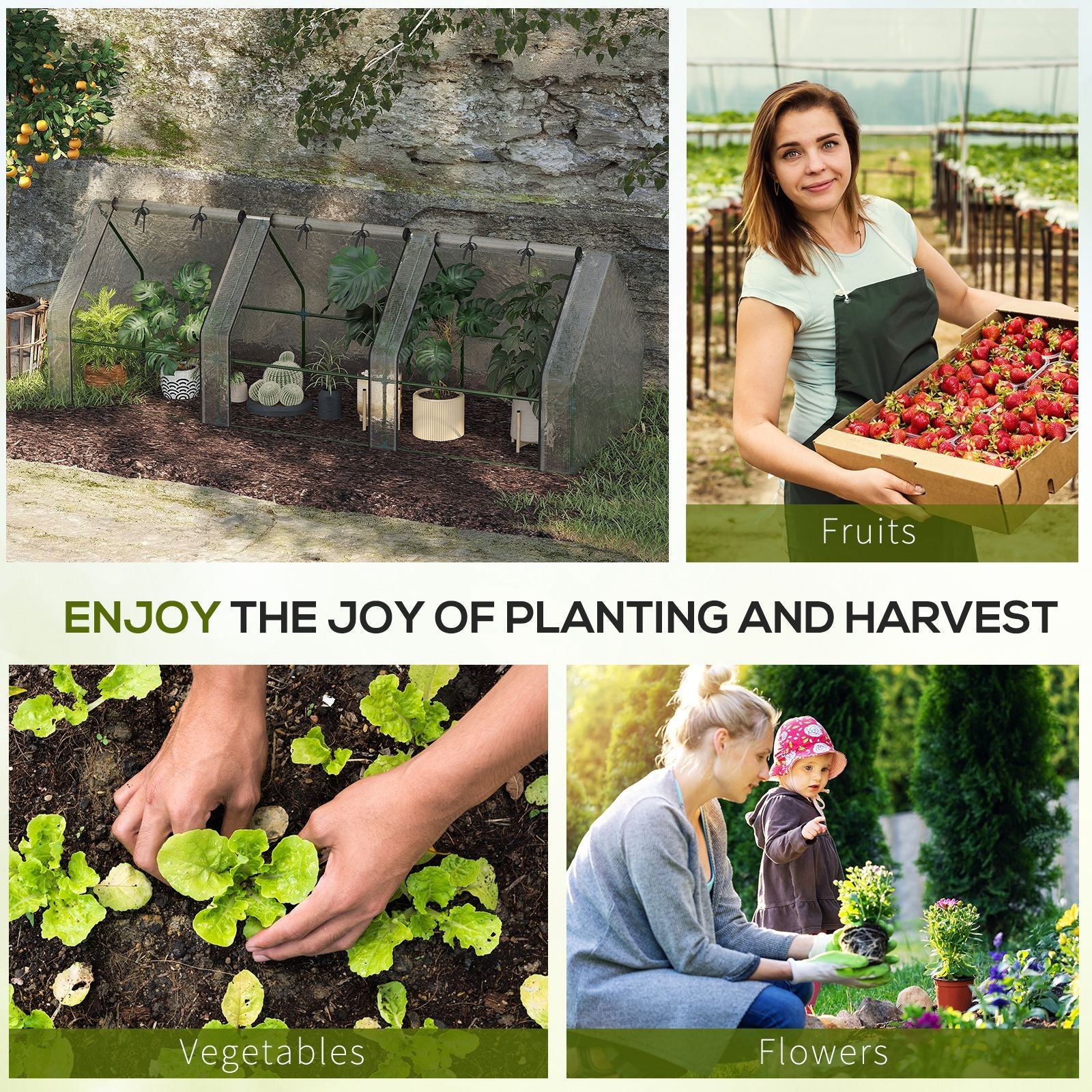 Outsunny Portable Mini Greenhouse 9'x3'x3', Tunnel Design with Large Zipper Doors, PE Cover for Extended Season Growing - White