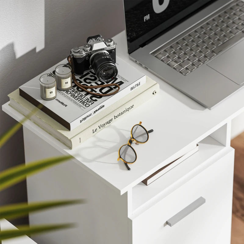 Computer Desk with Storage, 39" Home Office Desk with 3 Drawers nad Open Shelf, Writing Table for Bedroom, White