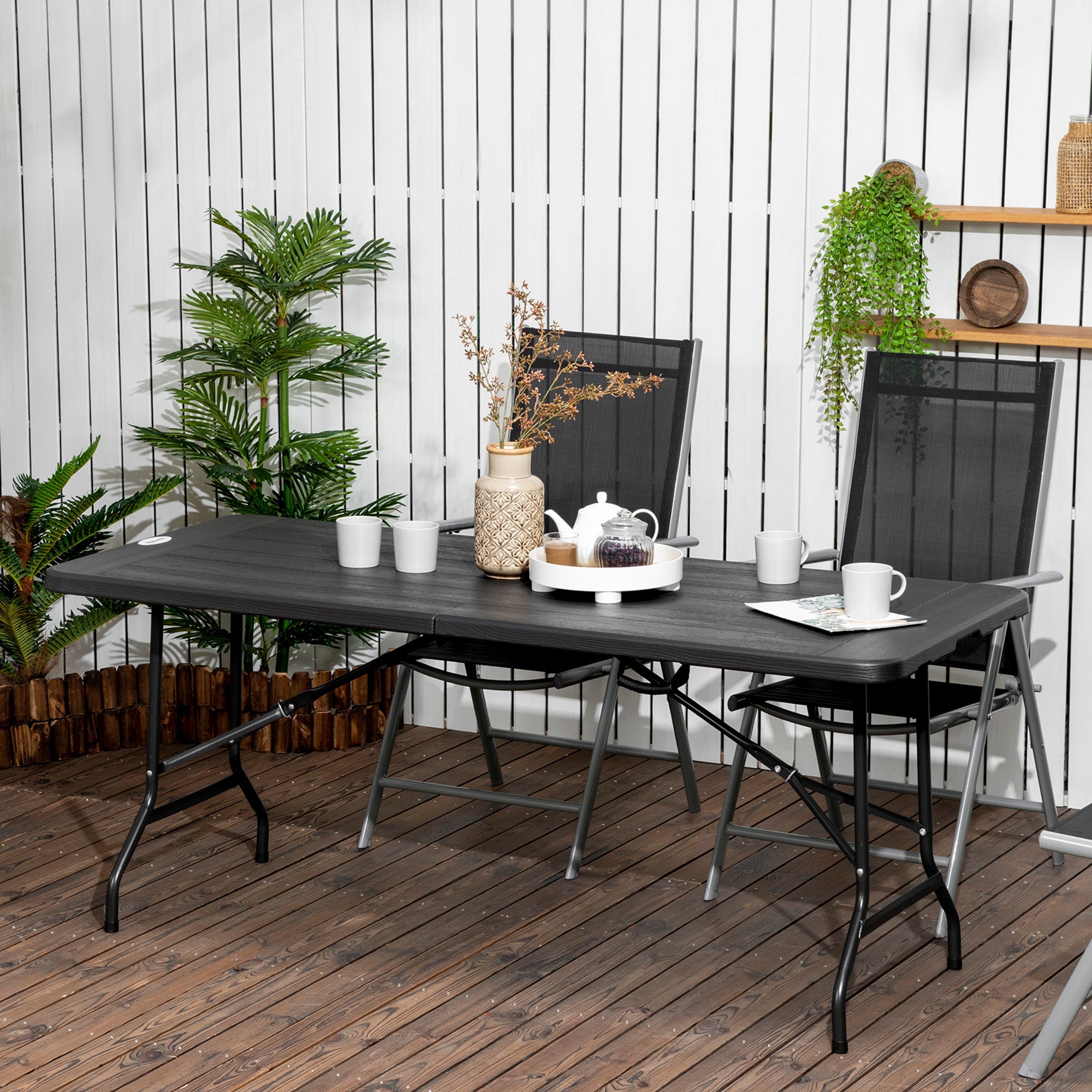 Outsunny Foldable Patio Dining Table for 6, Rectangular Outdoor Table for Garden Lawn Backyard, Dark Grey