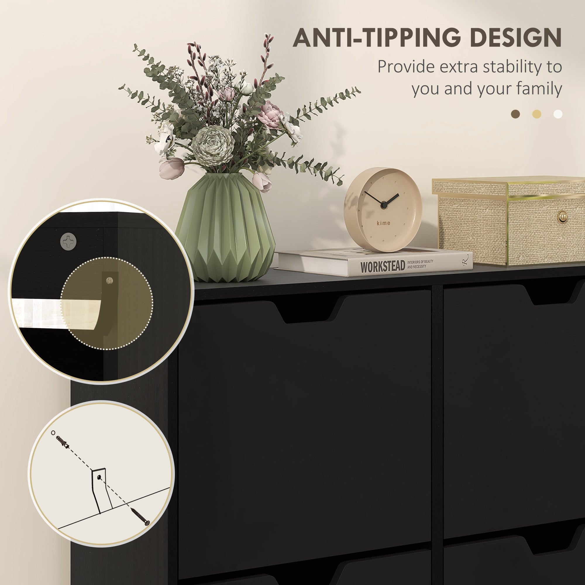 HOMCOM Shoe Storage Cabinet with 4 Flip Drawers and Adjustable Shelf, Shoe Cabinet for 16 Pairs of Shoes, Black