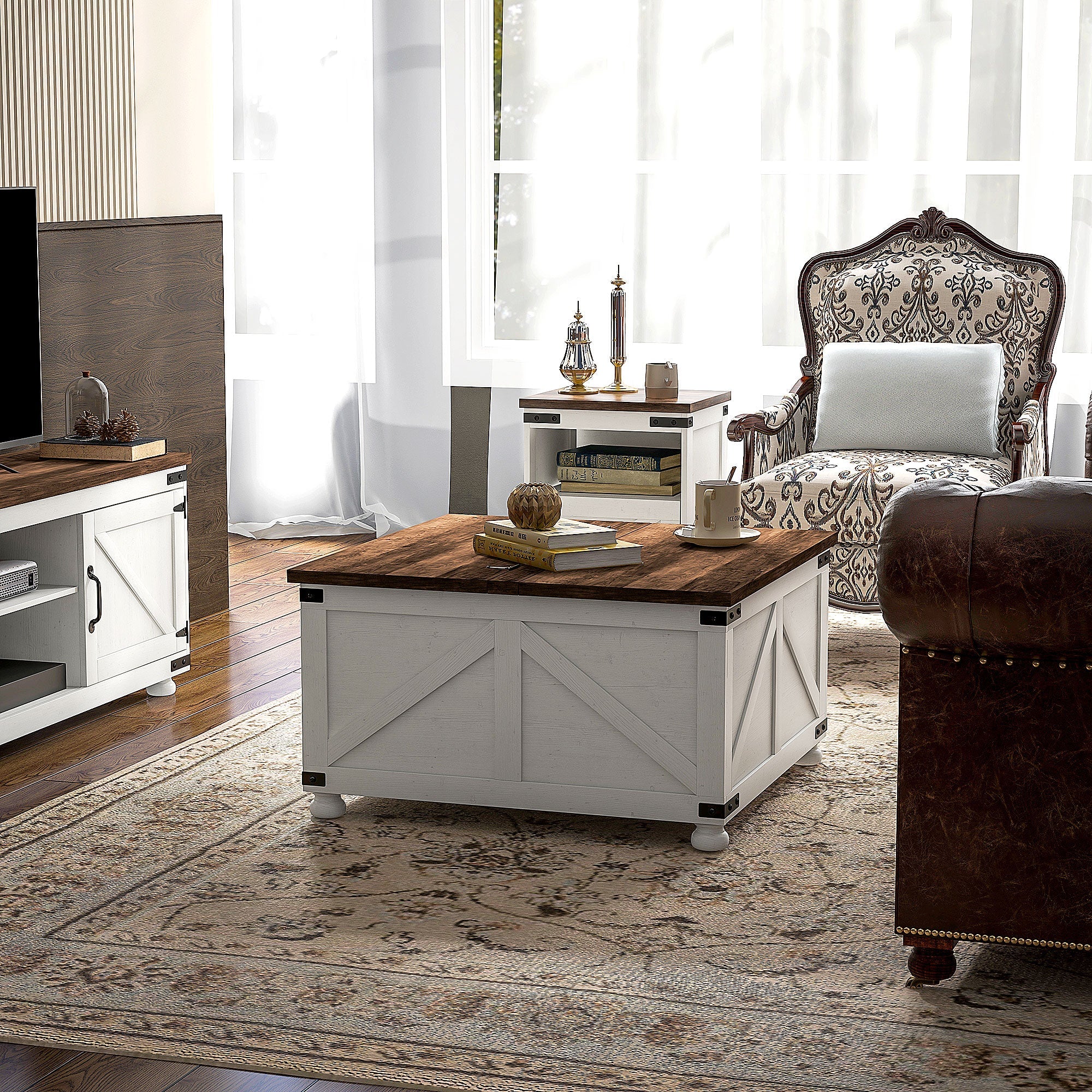 HOMCOM Coffee Table 32" Lift Top Flip-top Lids Farmhouse Hidden Compartments Living Room