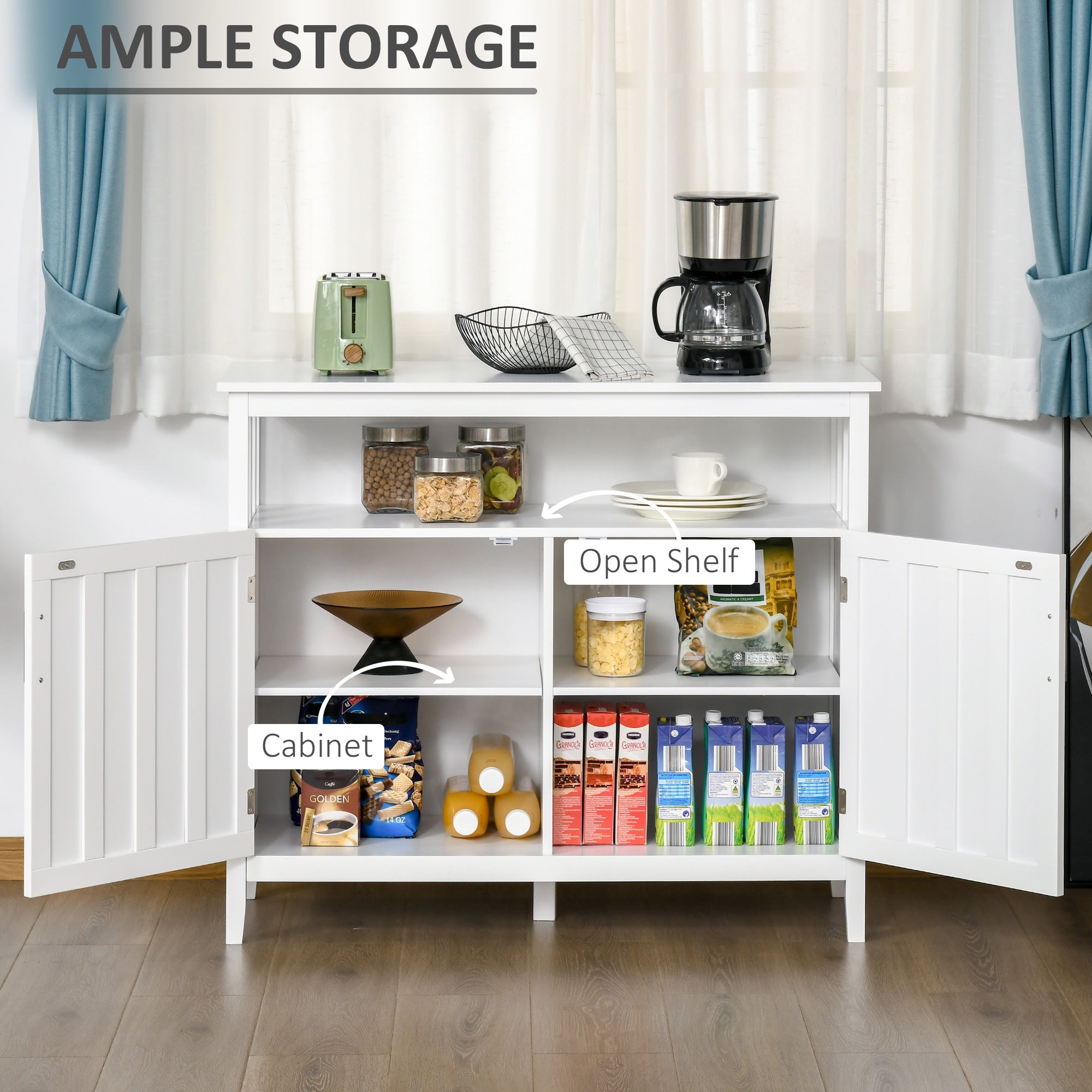 HOMCOM Contemporary Chic: White Sideboard Buffet Server with Doors and Shelves for Dining Room Sophistication | Elegant Storage