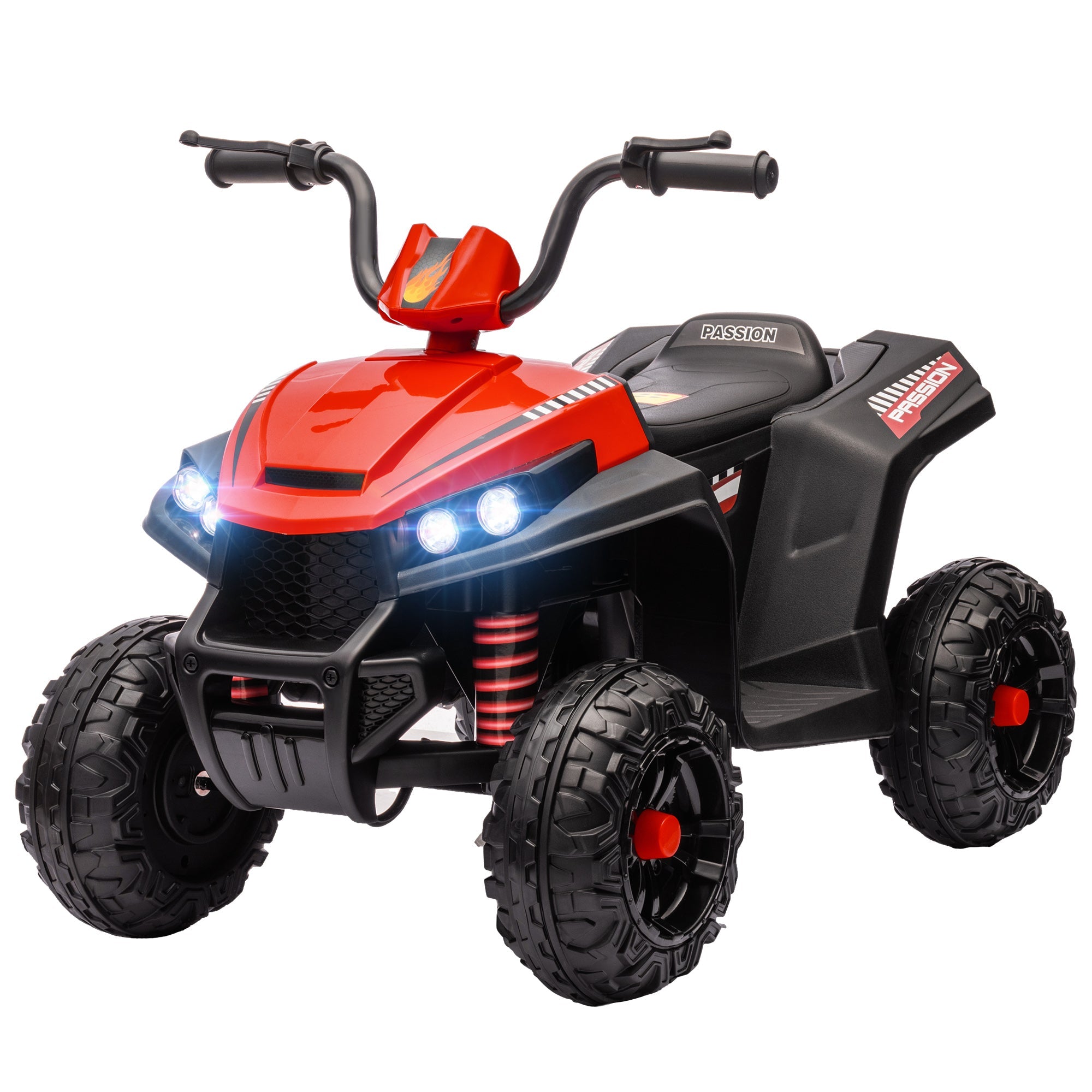 Qaba 12V Kids ATV with Four Wheels Spring Suspension, Forward & Backward, LED Light, MP3, Music, Red