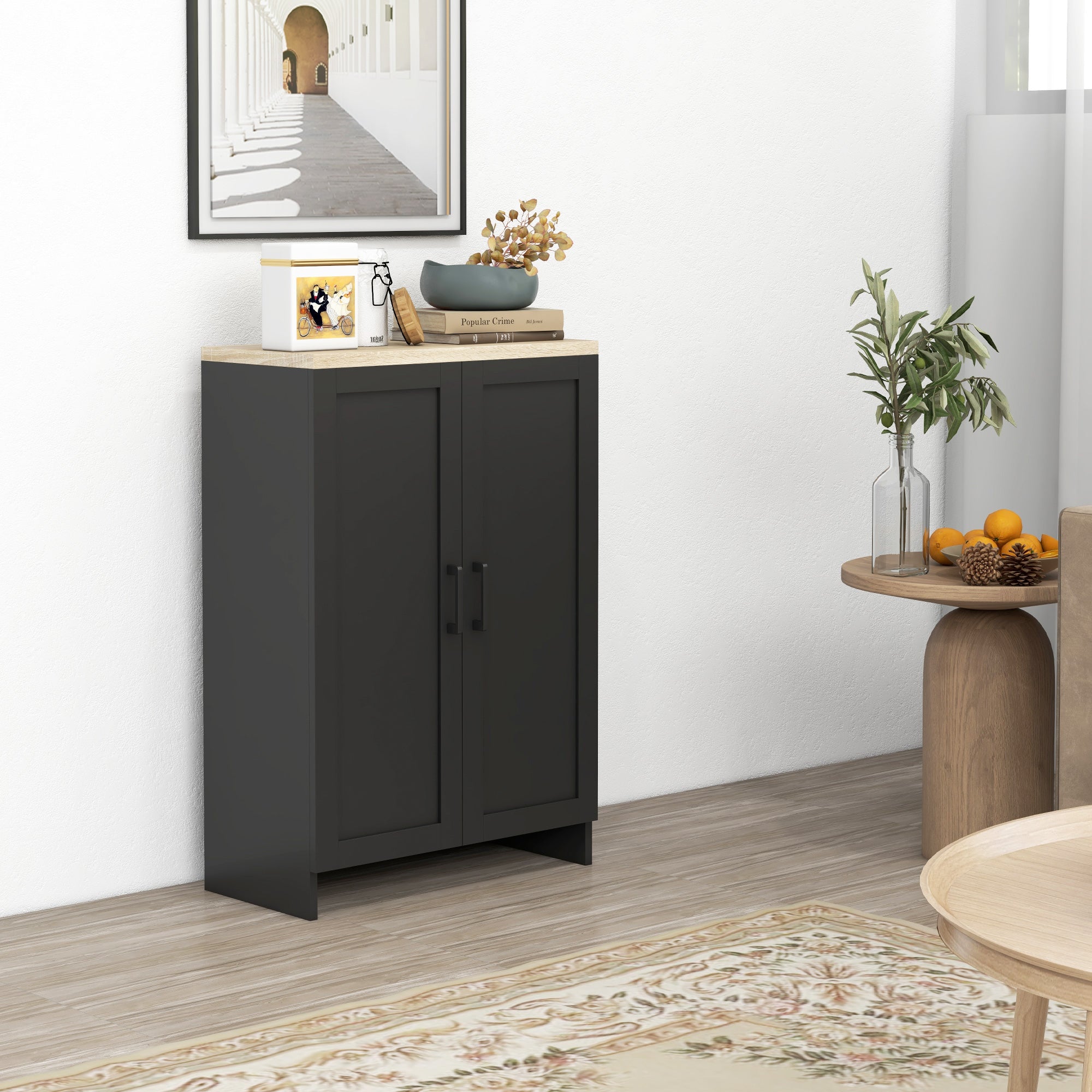 HOMCOM Modern Storage Cabinet with Doors and Adjustable Shelf for Kitchen, Living room, 23.6" x 11.8" x 35.4", Black