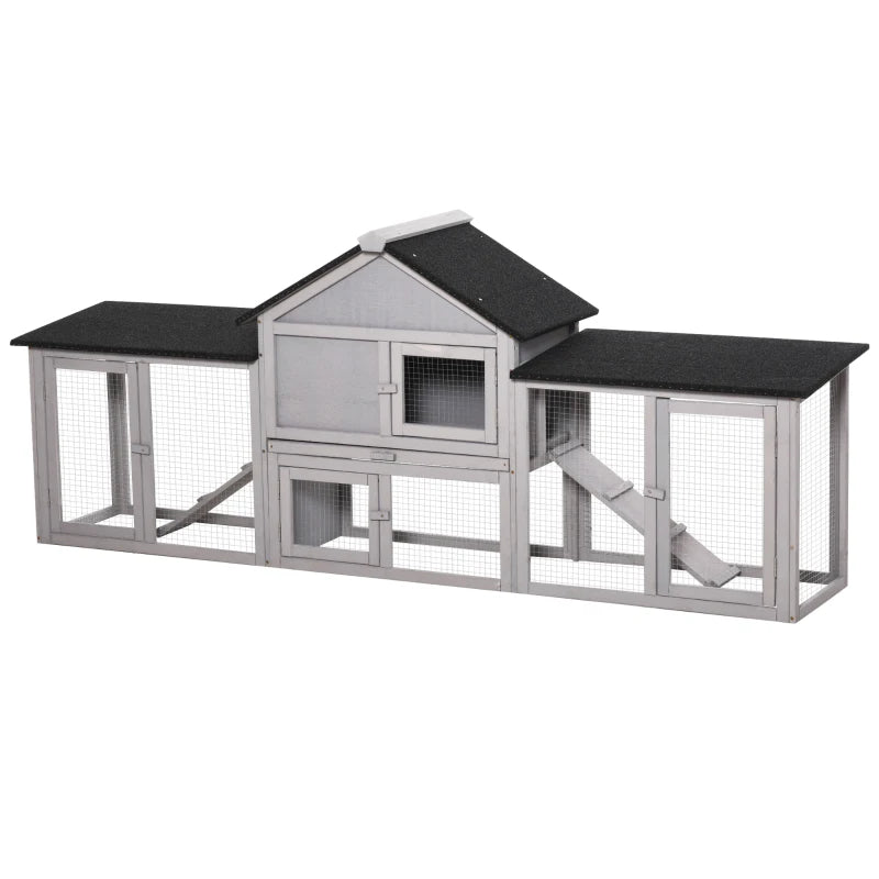 Large Rabbit Hutch Wood Bunny Cage Outdoor Guinea Pig House with Double Runs Slide Out Tray Ramps