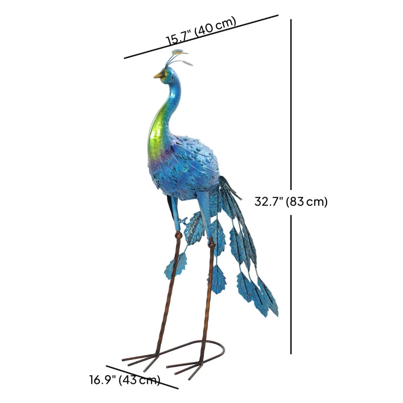 Peacock Garden Statue, 32.7" Standing Lawn Ornament Bird Statue with Stakes for Lawn Navy Blue