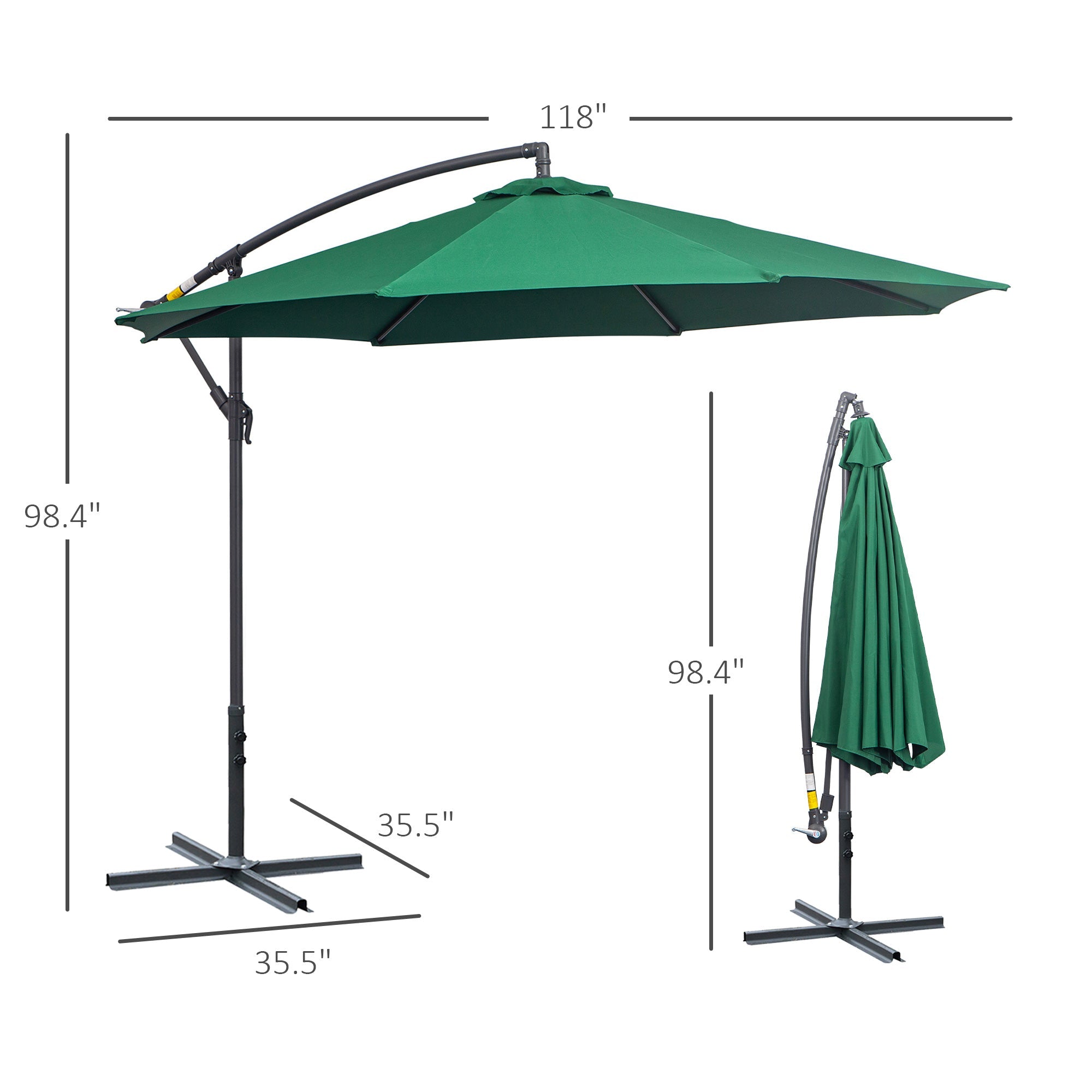 Outsunny Φ10' Offset Hanging Umbrella Patio Sun Shade Canopy Outdoor Market Parasol Crank Lift Dark Green
