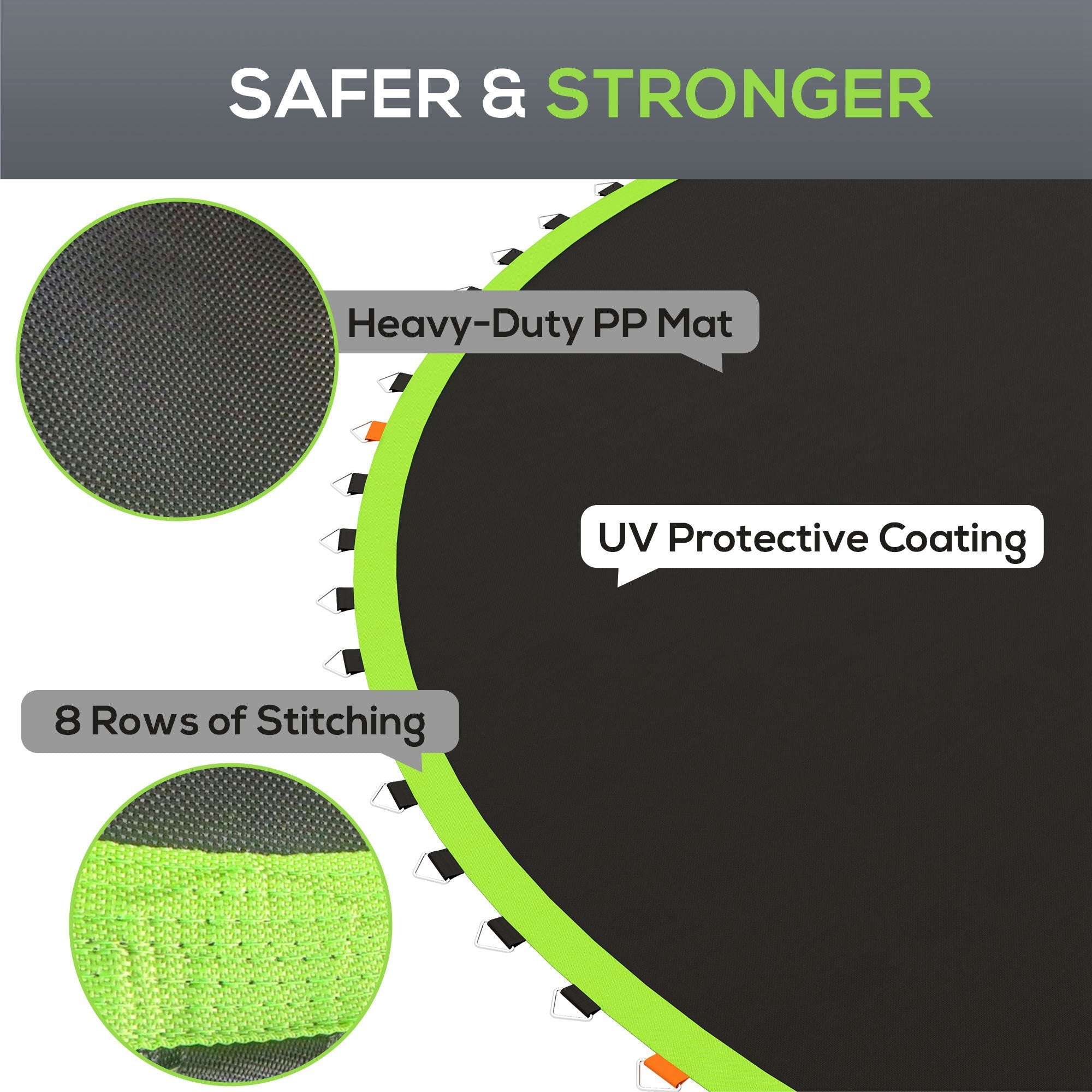 Soozier Trampoline Mat Replacement with Spring Pull Tool and 72 V-Hooks, Fits 12ft Trampoline, Using 5.5" Springs, Green