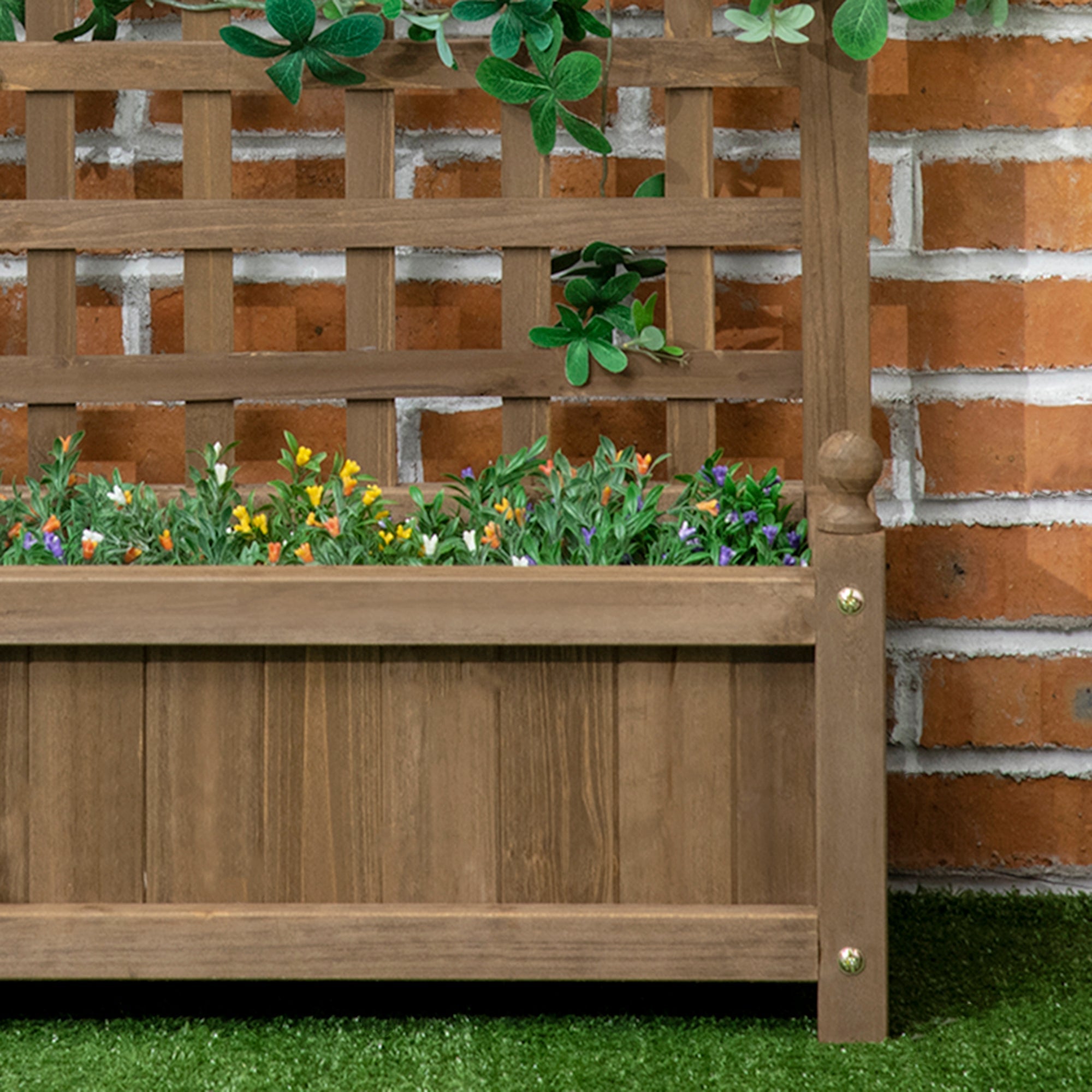 Outsunny Garden Planter with Trellis Wood Raised Bed for Climbing Plants Indoor Outdoor Coffee