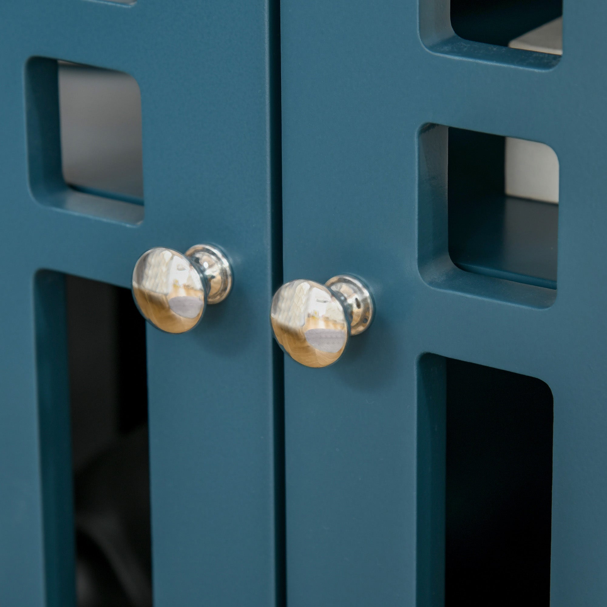 HOMCOM Modern Blue Cabinet: Fretwork Doors, Shelf, Freestanding Sideboard Buffet for Dining, Living Room Decor