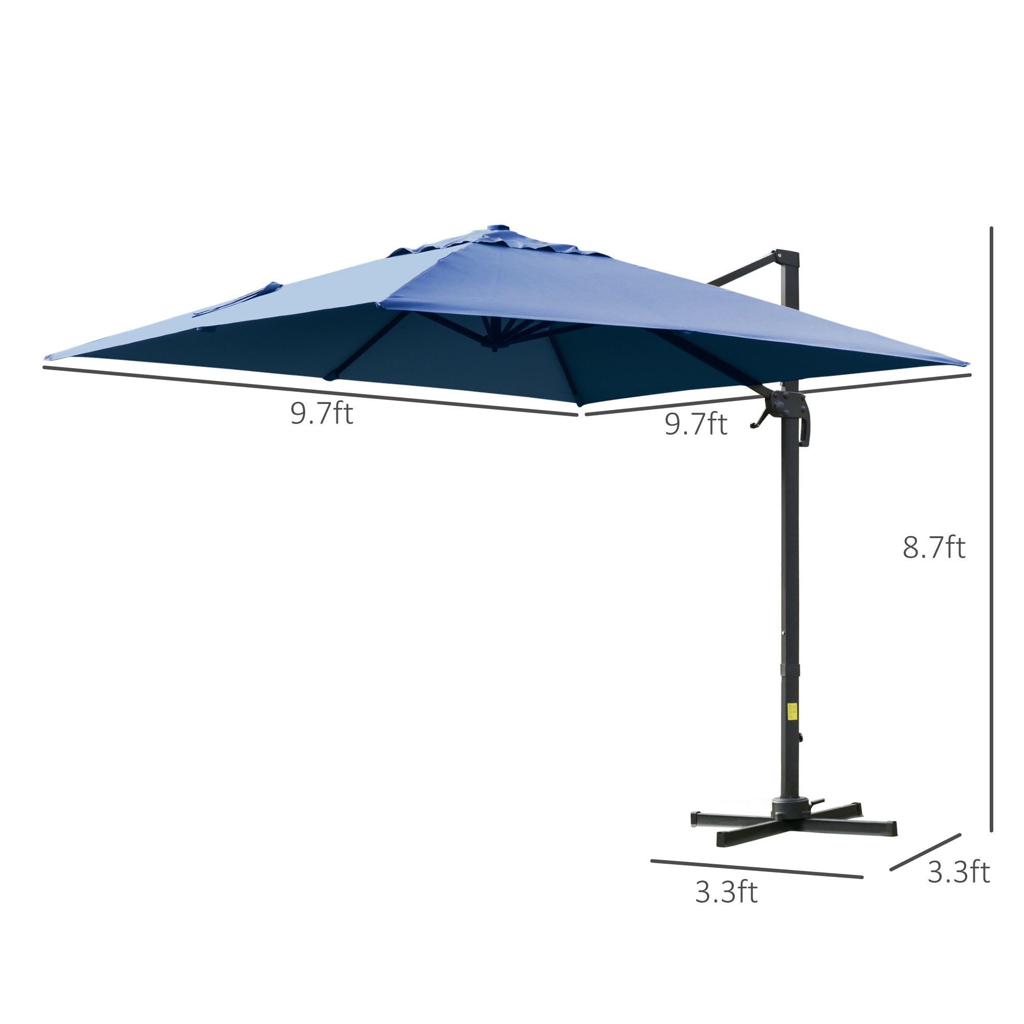 Outsunny 10x10ft Square Cantilever Umbrella with Rotatable Top 4 Adjustable Angles for Patio Backyard Outdoor Area Blue
