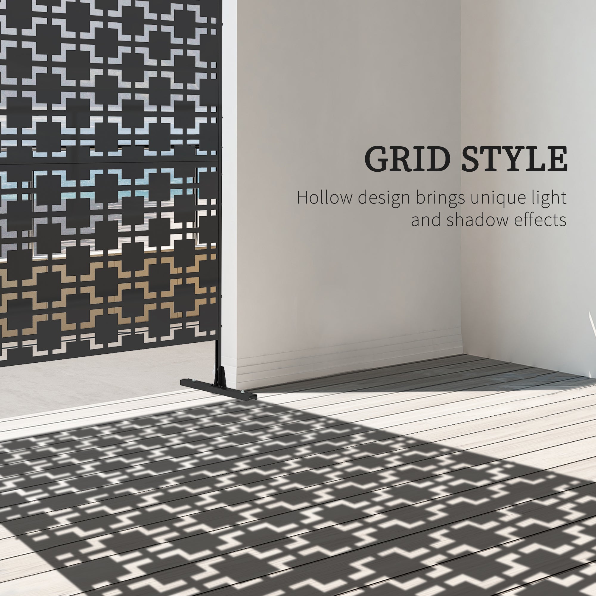 Outsunny 6.5FT Metal Privacy Screen, Outdoor Decorative Divider with Stand, Grid Style in Black| Aosom Canada