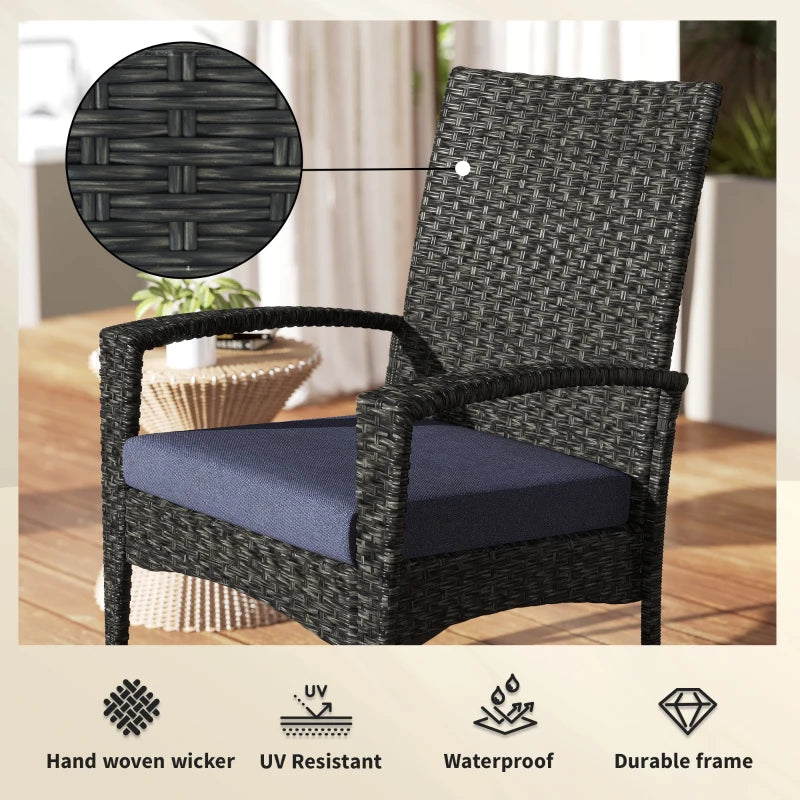 Outdoor Rocking Chair, Patio Wicker Chair Removable Cushion, High Back and Armrests for Porch Balcony, Navy Blue