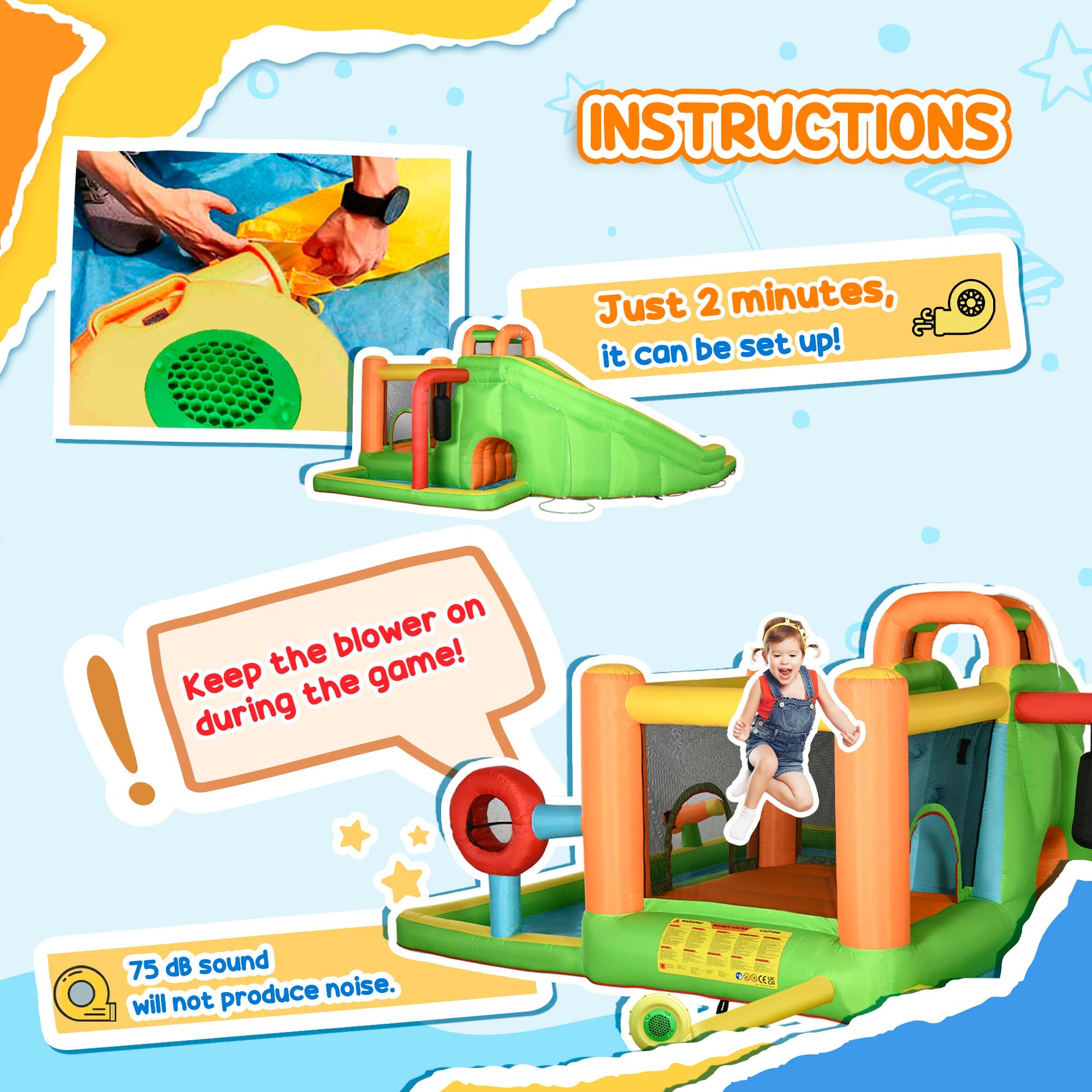 Outsunny 7-in-1 Inflatable Water Slide, Kids Castle Bounce House Includes Slide, Trampoline, Tunne