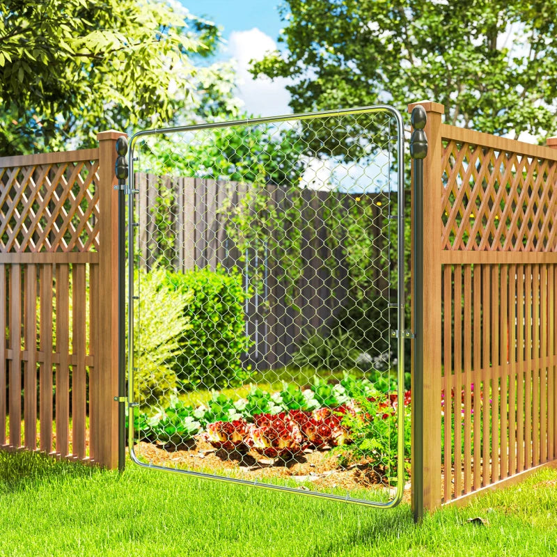 Garden Gate Chain Link Fence Gate, Galvanized Steel Garden Door for Yard Entrance Way, 70.9 x 70.9 in., Silver