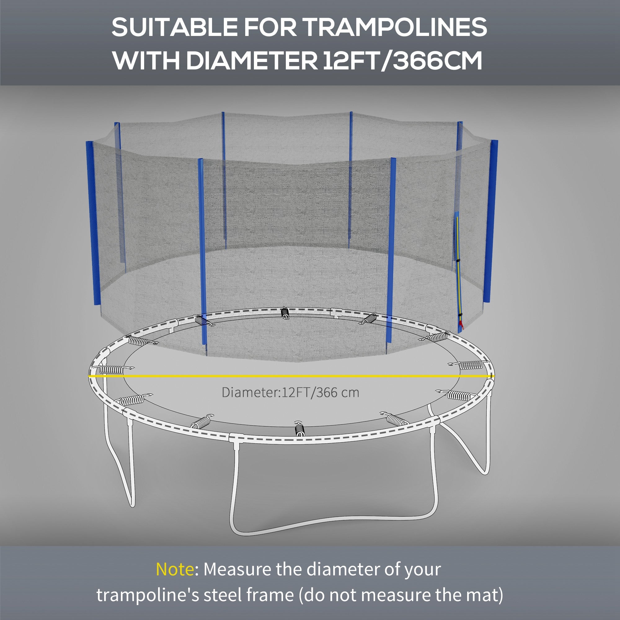 Soozier Safety Trampoline Net Enclosure 12ft Round Zippered Entrance Replacement Netting Black