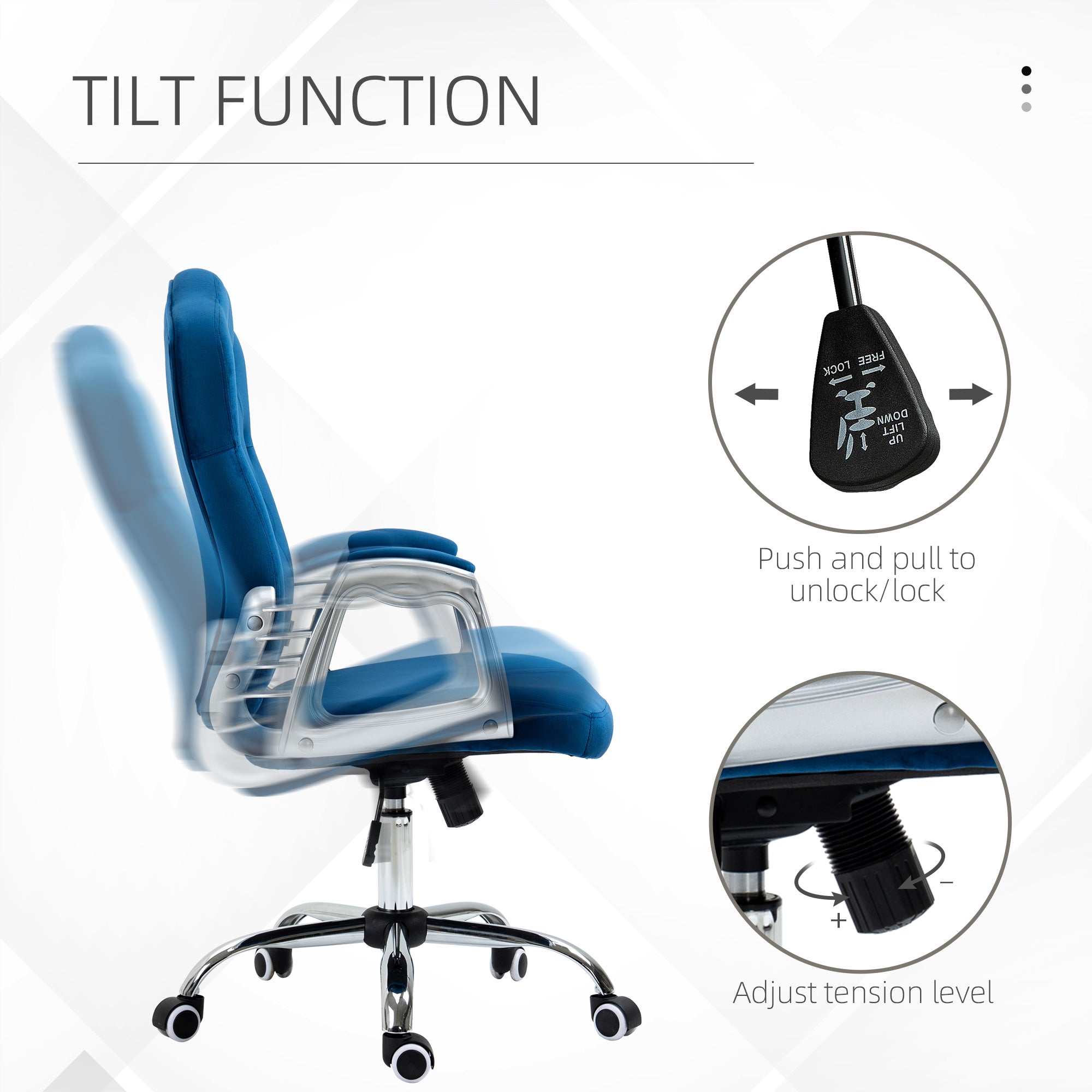 Vinsetto Elegant Velvet Office Chair: Blue Button Tufted, Swivel Desk Chair, Adjustable Height, Tilt Function