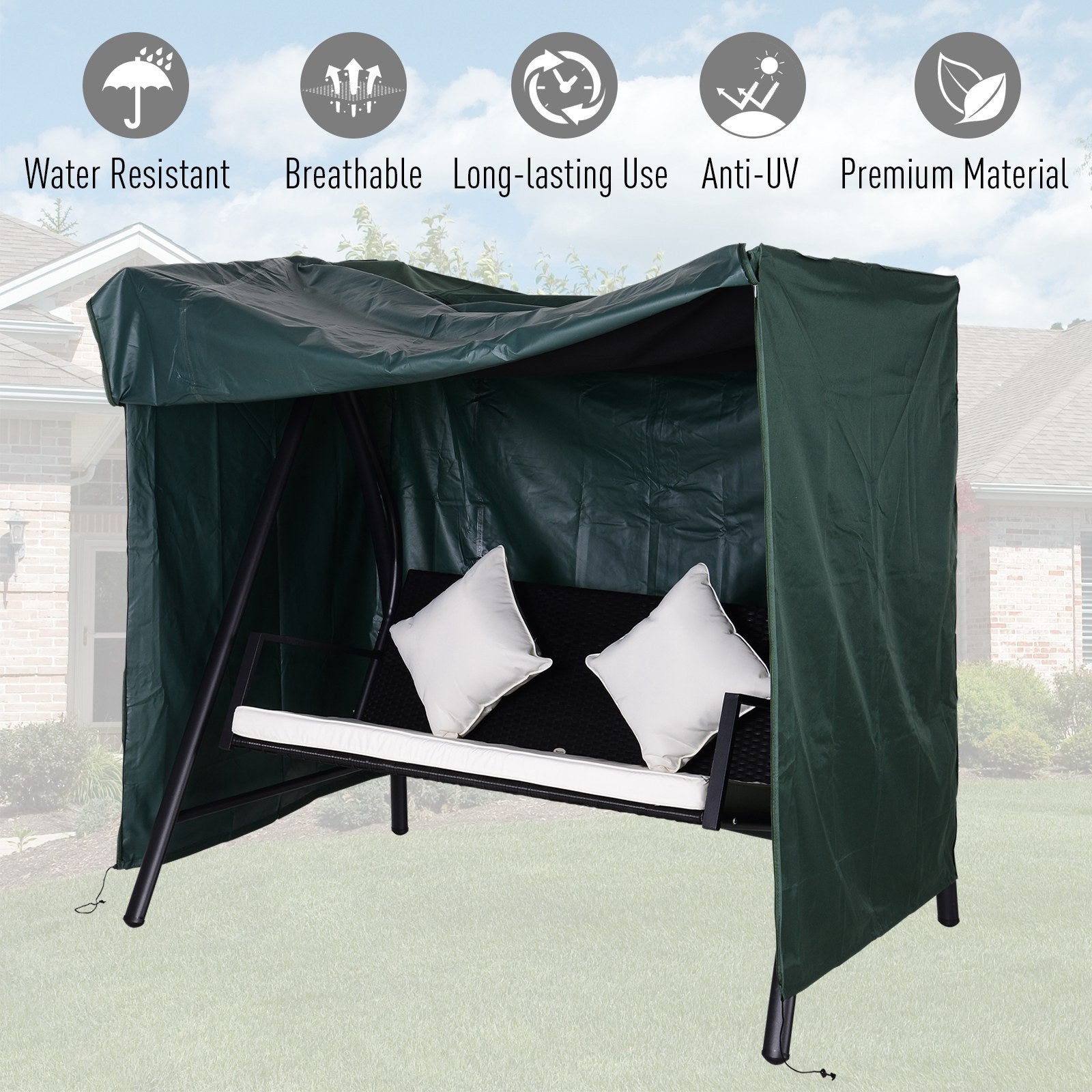 Outsunny Patio Swing Chair Cover: Large Outdoor Furniture Protector with Wind, UV & Water Resistance, Green
